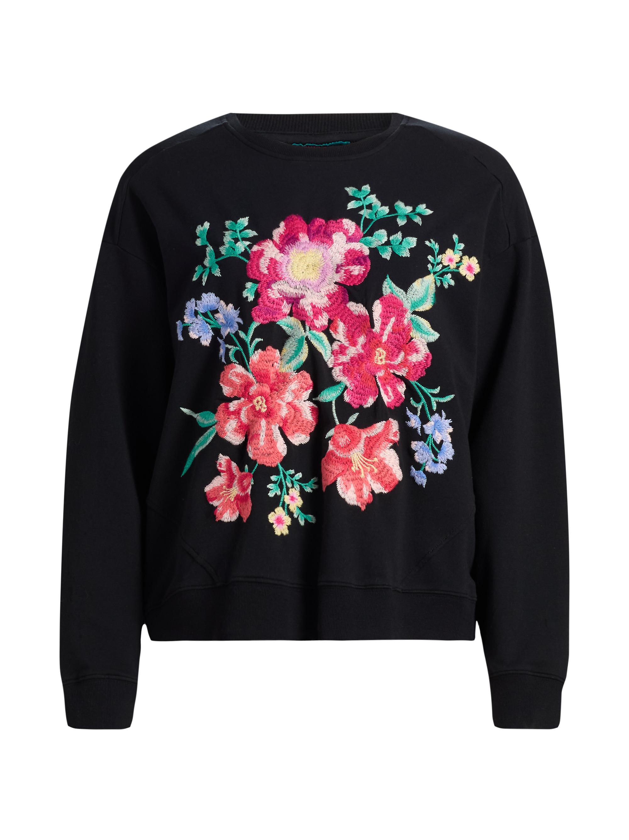 Johnny Was Women's Celiora Floral Stretch-Cotton Sweatshirt - Black
