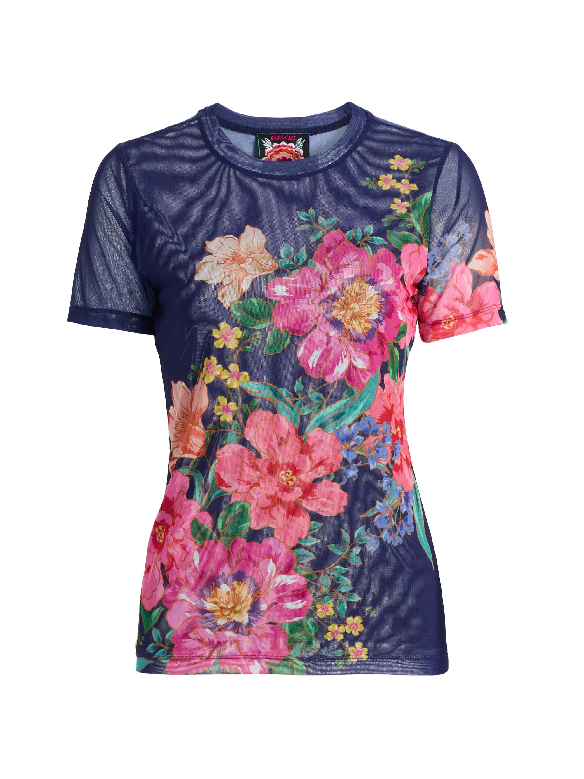 Johnny Was Women's Eleanor Floral Mesh T-Shirt - Celiora Navy
