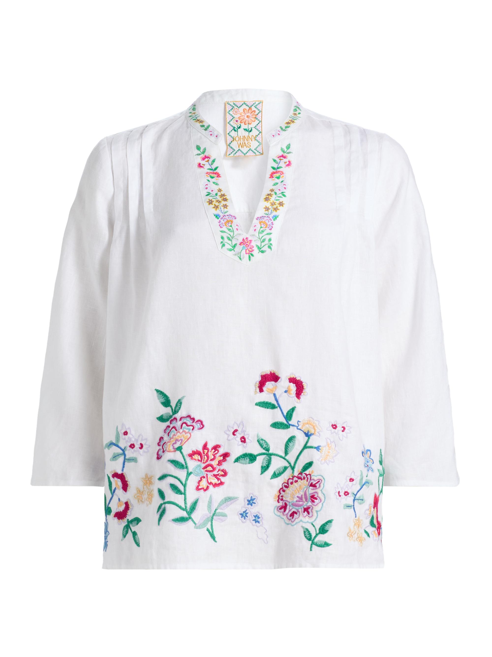 Johnny Was Women's Sloane Embroidered Linen Blouse - White