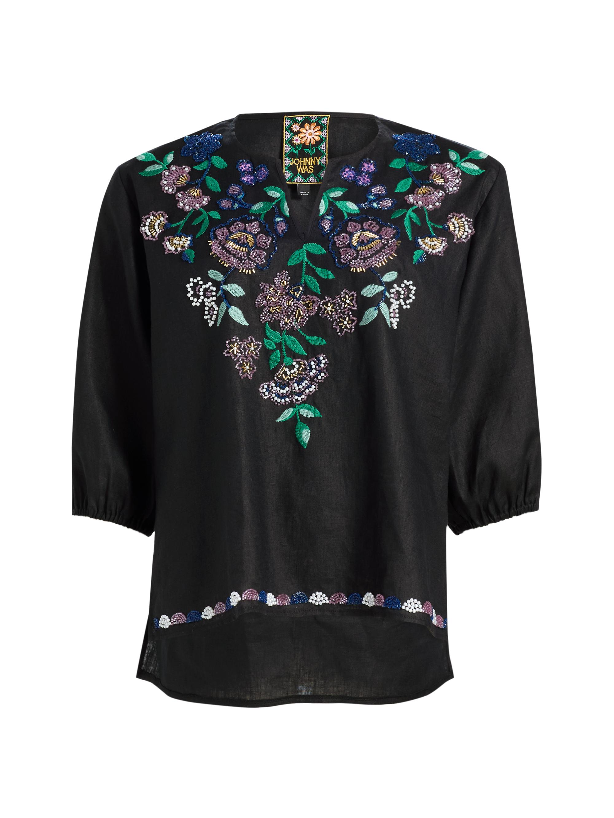 Johnny Was Women's Sloane Embroidered Linen Blouse - Black