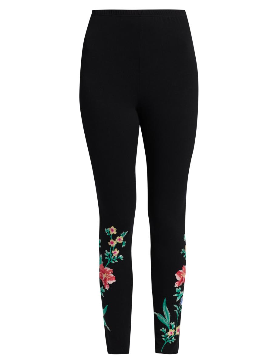 Johnny Was Women's Celiora Embroidered Cotton-blend Leggings In Black