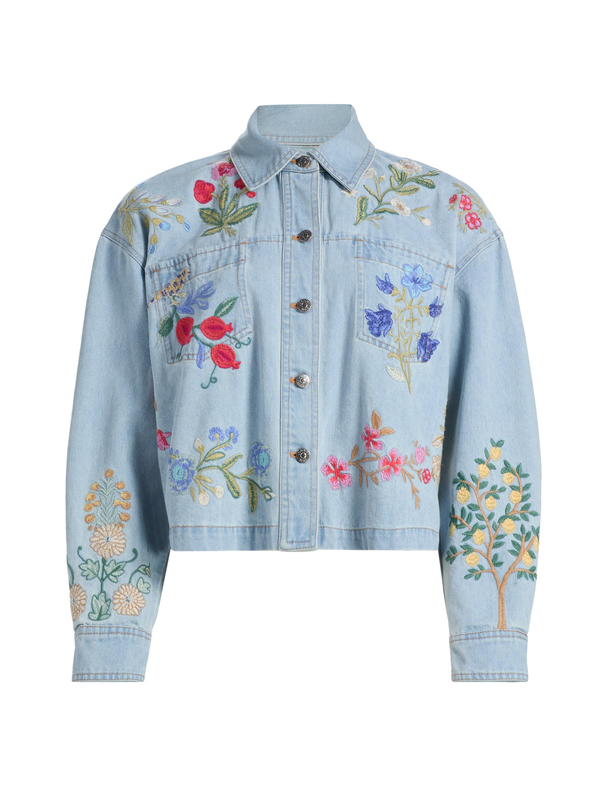 Johnny Was Women's Beatrix Embroidered Denim Crop Jacket - Denim Blue
