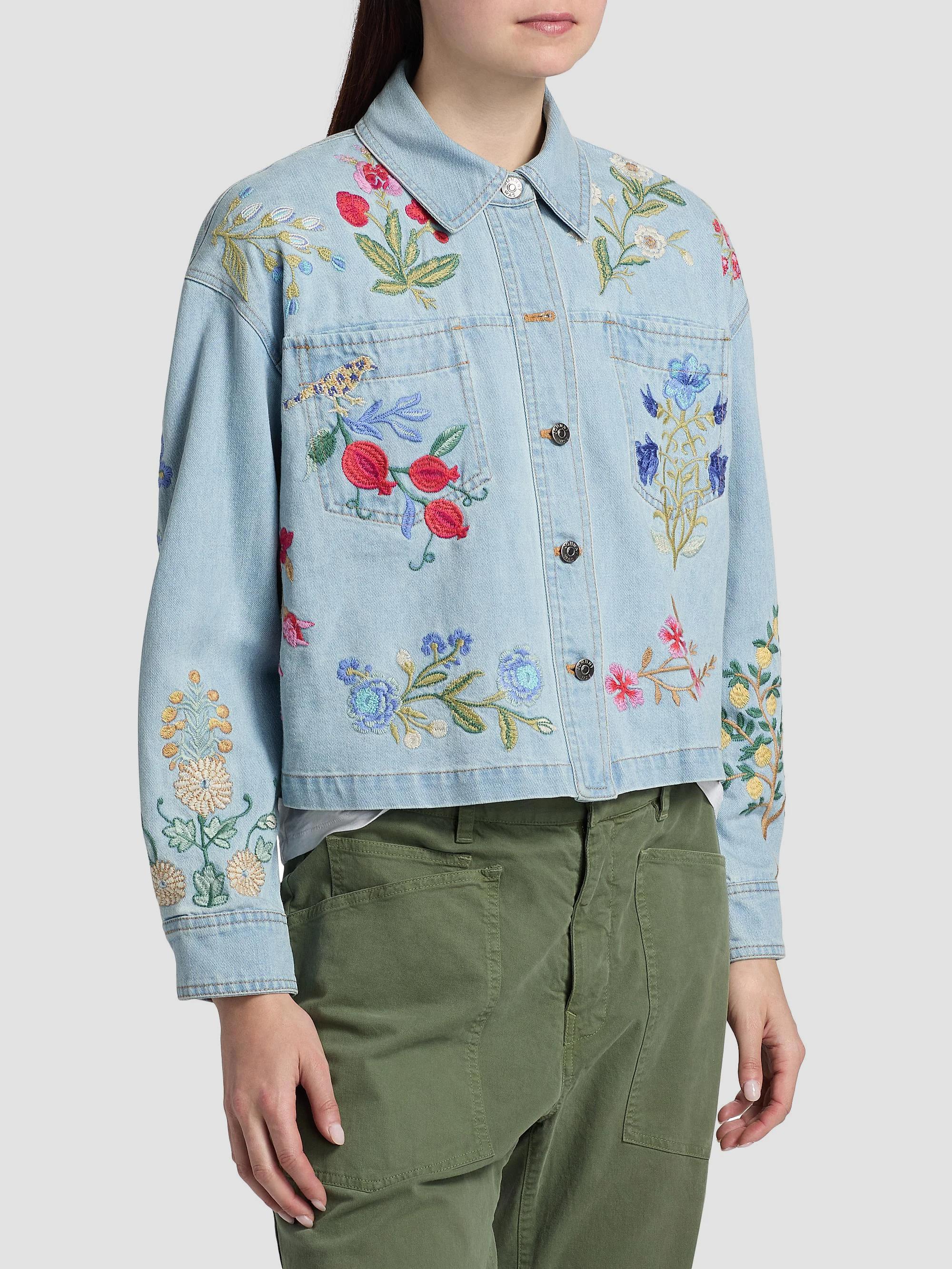 Johnny Was Beatrix Embroidered Denim Crop Jacket | Saks Fifth Avenue