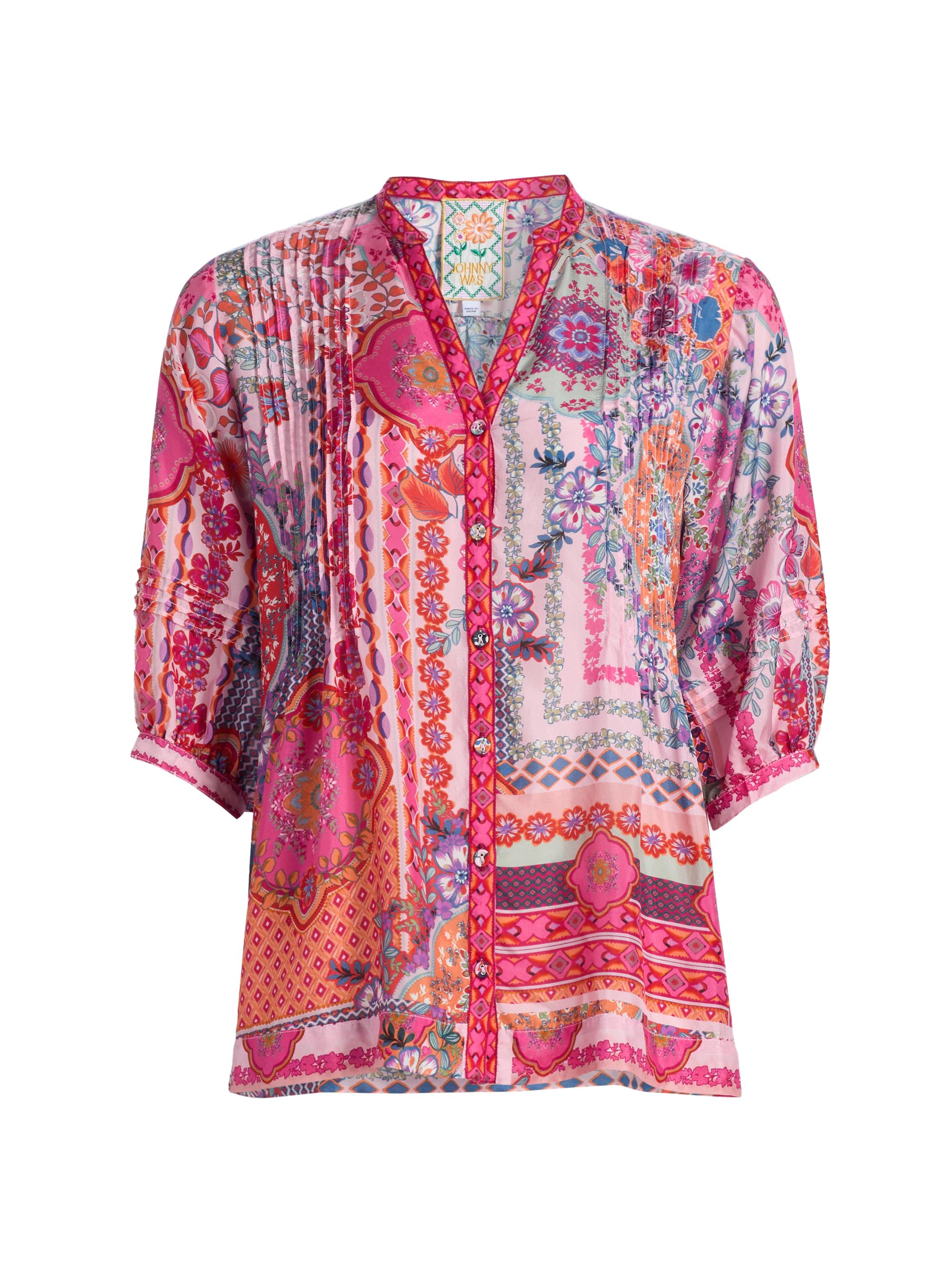 Johnny Was Women's Vacanza Floral Silk Blouse - Tami Scarf