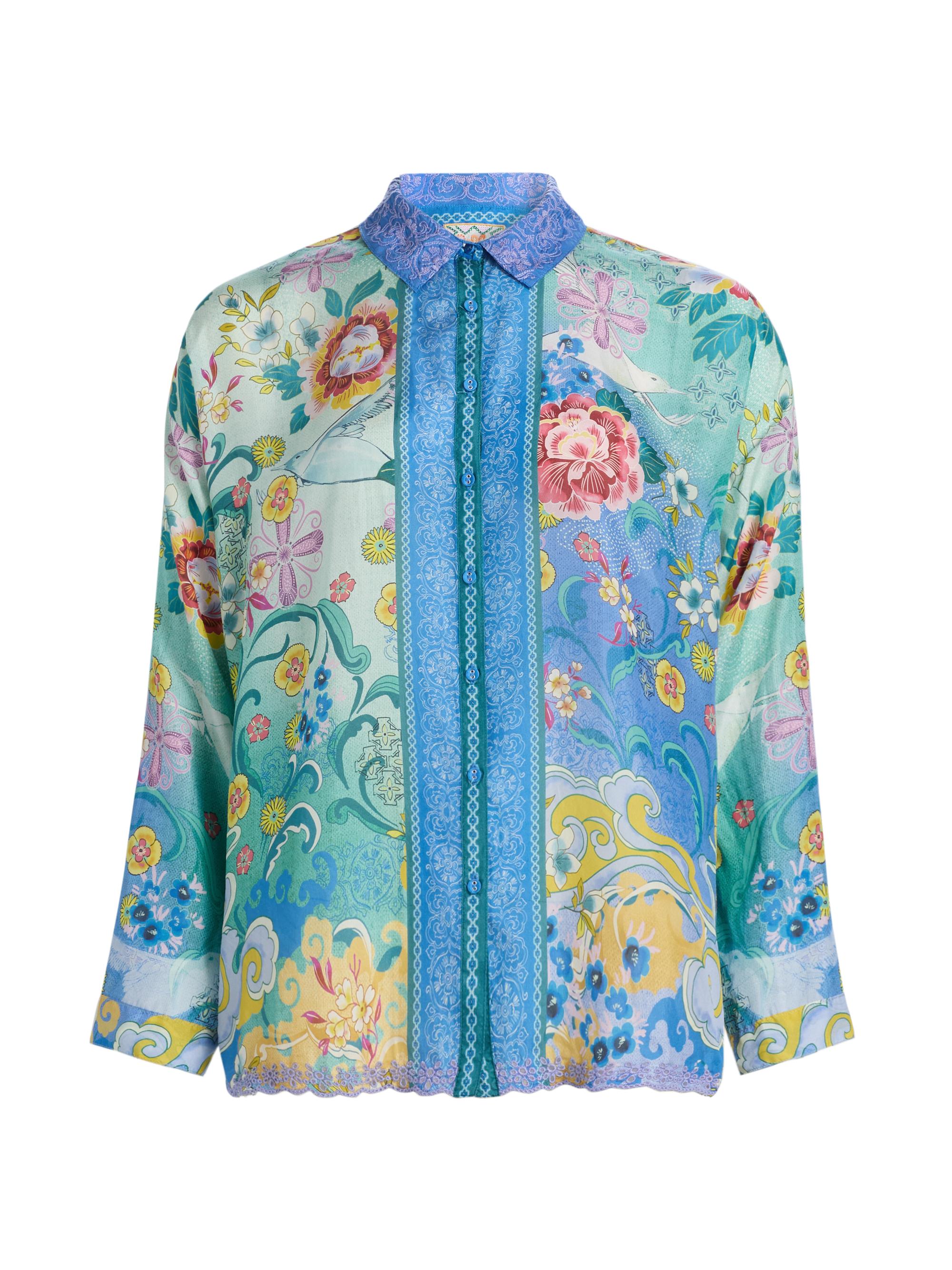 Johnny Was Women's Audrey Printed Silk Shirt - Altair Scarf