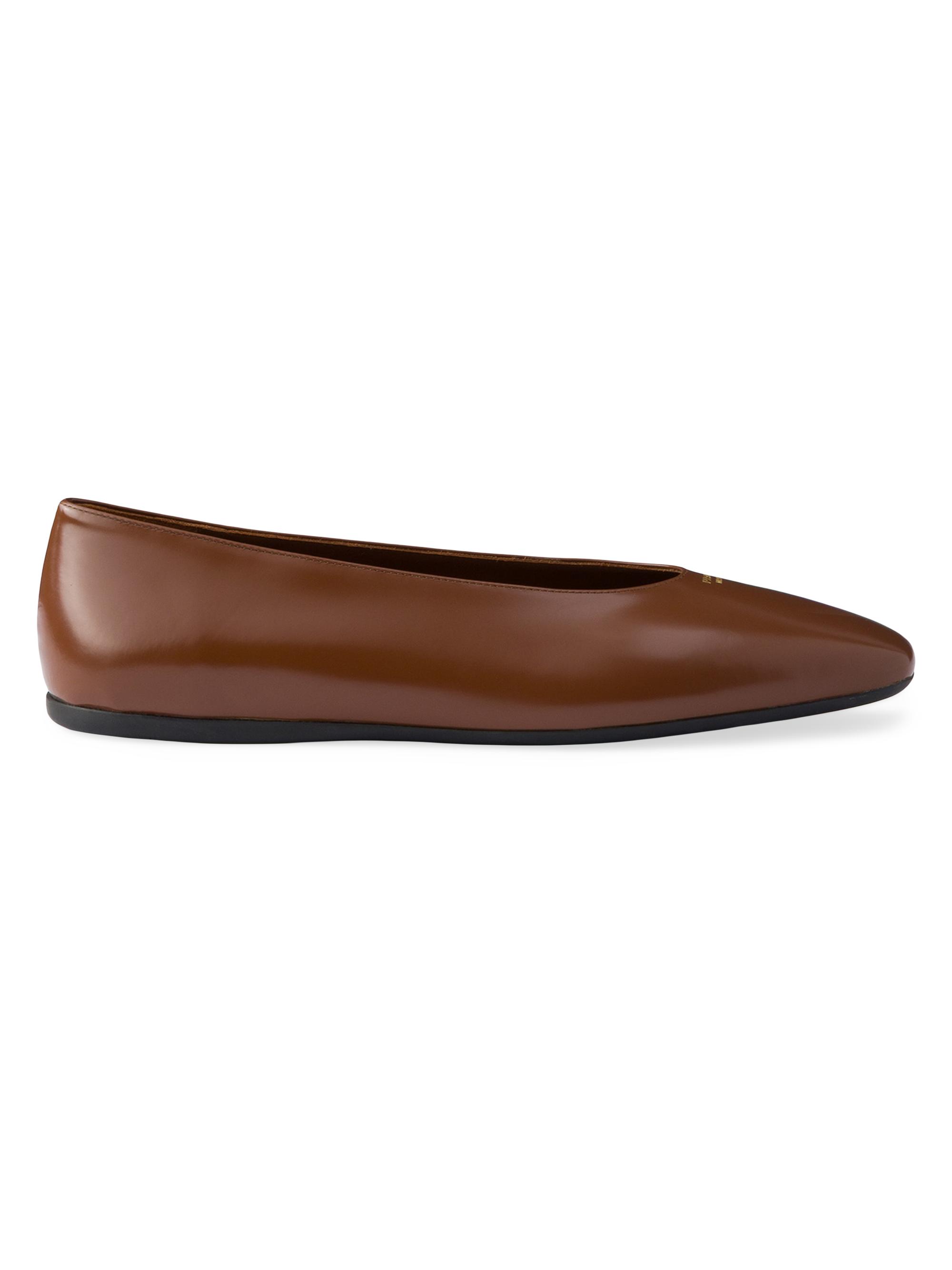 Prada Women's Brushed Leather Ballerinas - Brown
