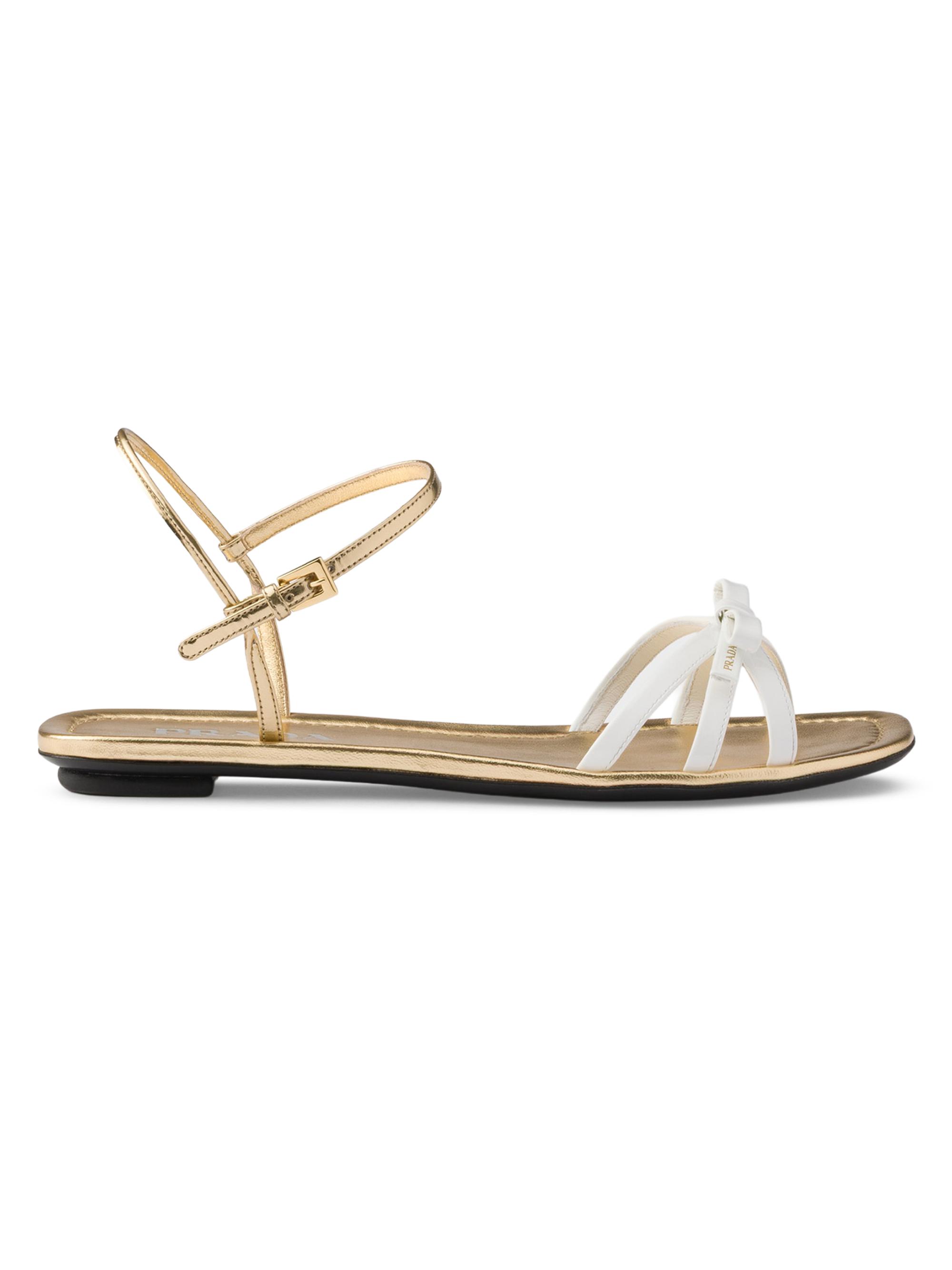 Prada Women's Flat Patent and Metallic Leather Sandals - White