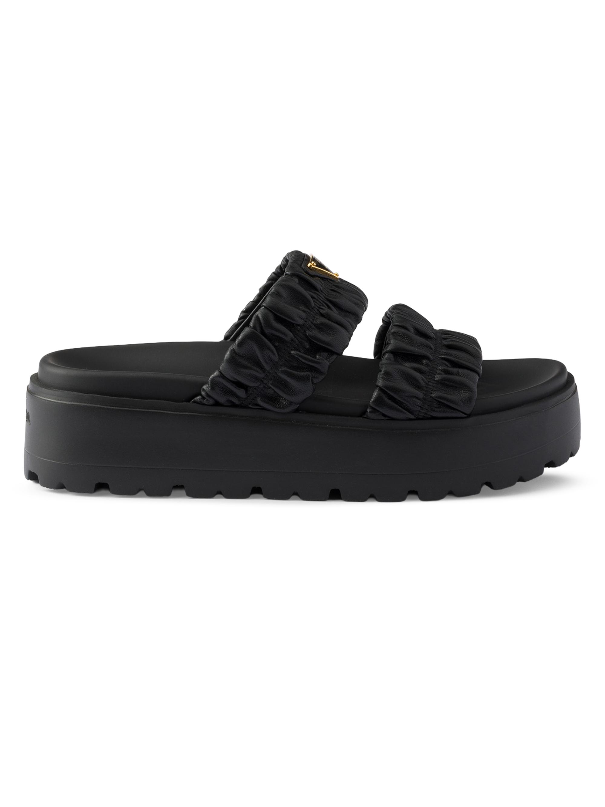 Prada Women's Matelassé Nappa Leather Flatform Slides - White