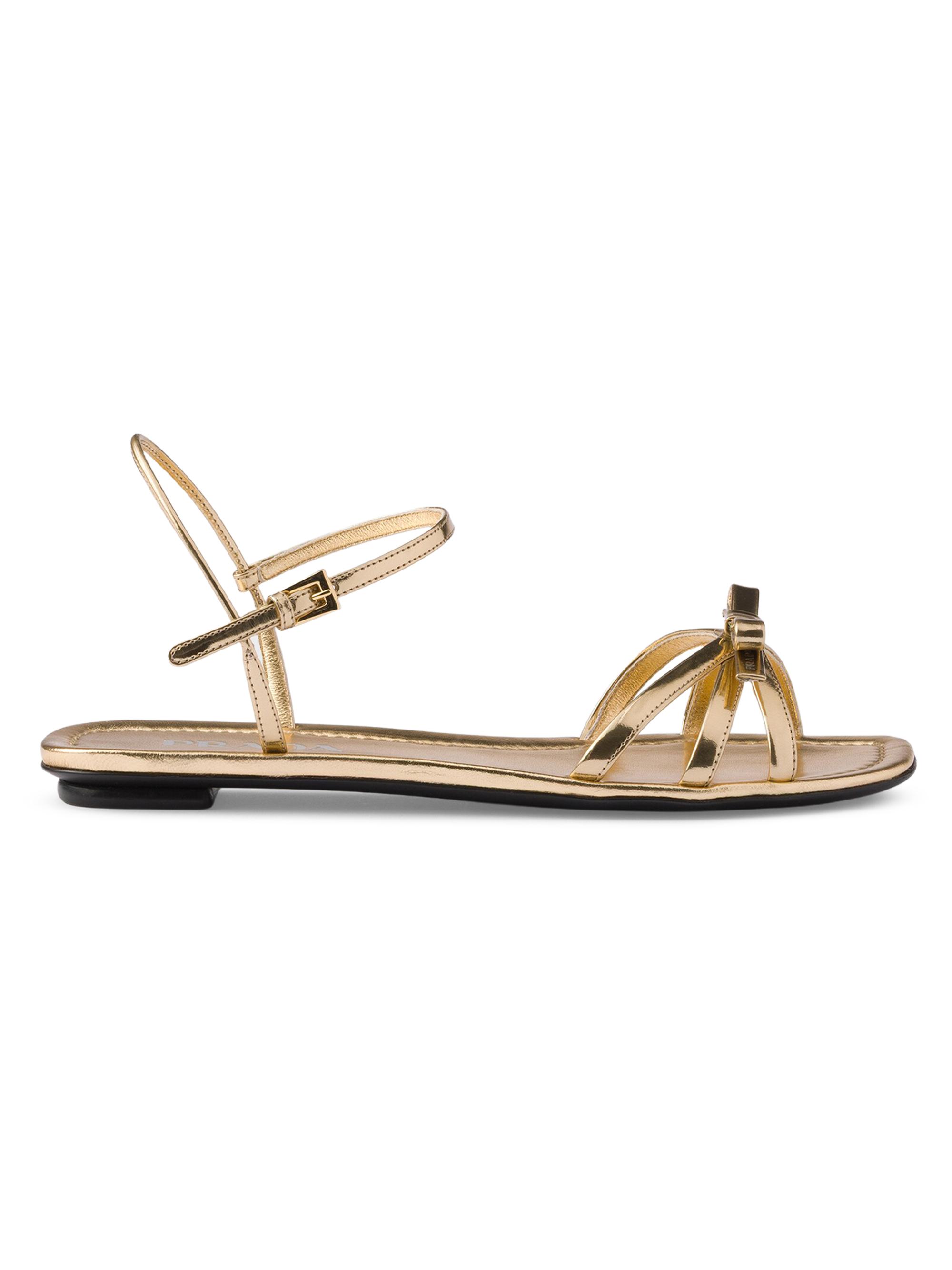 Prada Women's Flat Metallic Leather Sandals - Gold