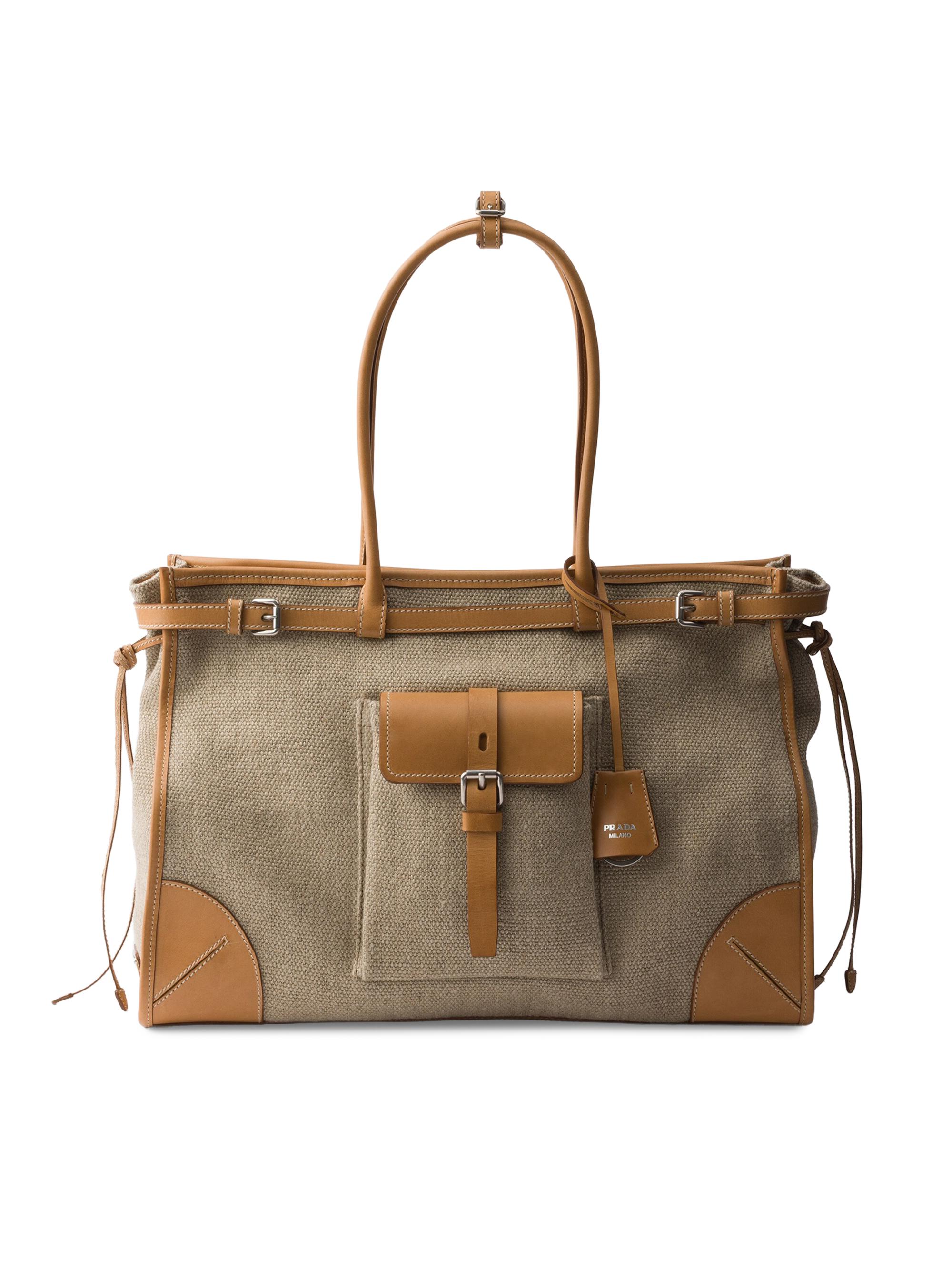 Prada Women's Bonnie Linen and Leather Tote Bag - Beige Khaki