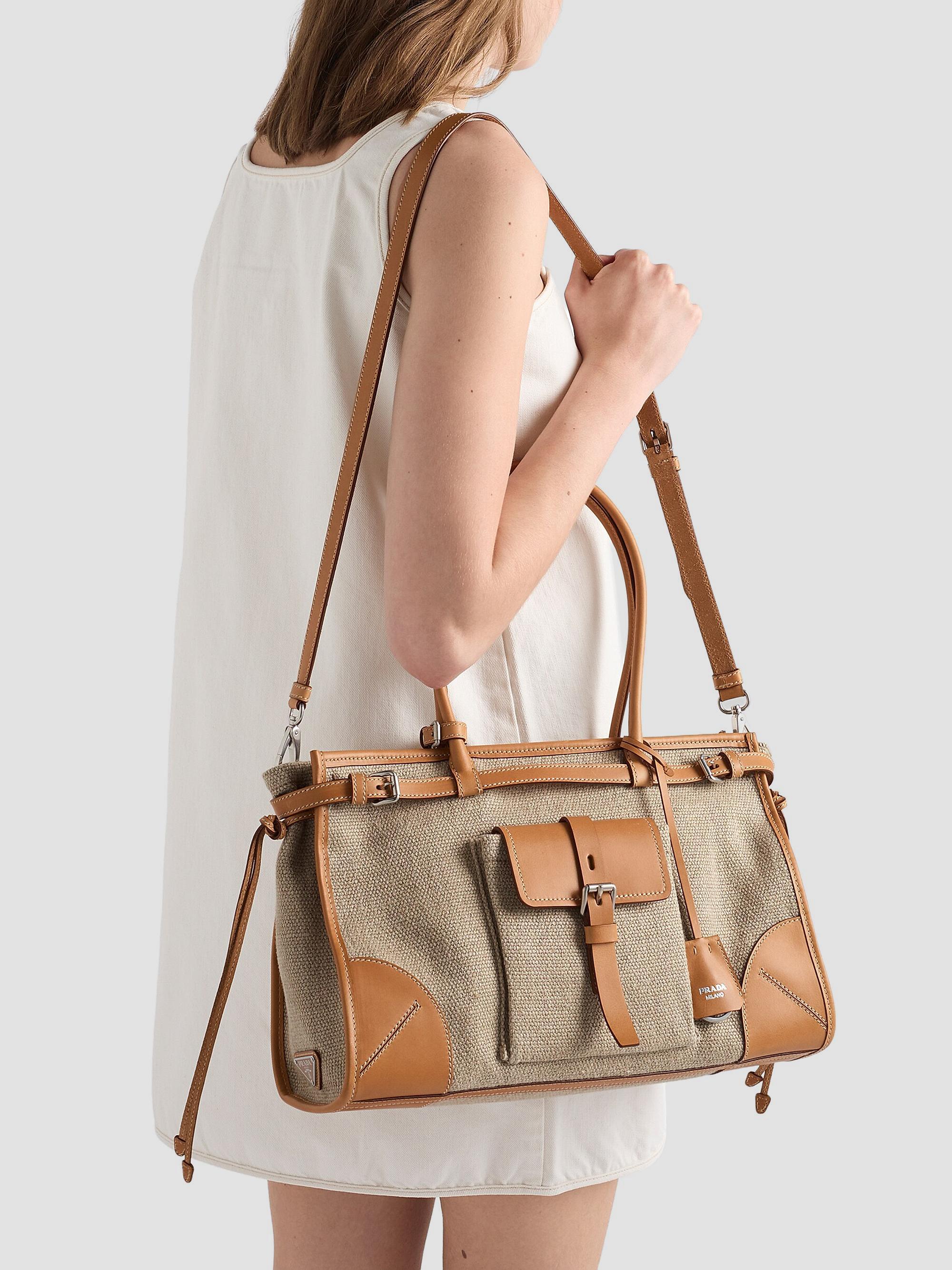 Prada Bonnie Linen and Leather Tote Bag | Saks Fifth Avenue