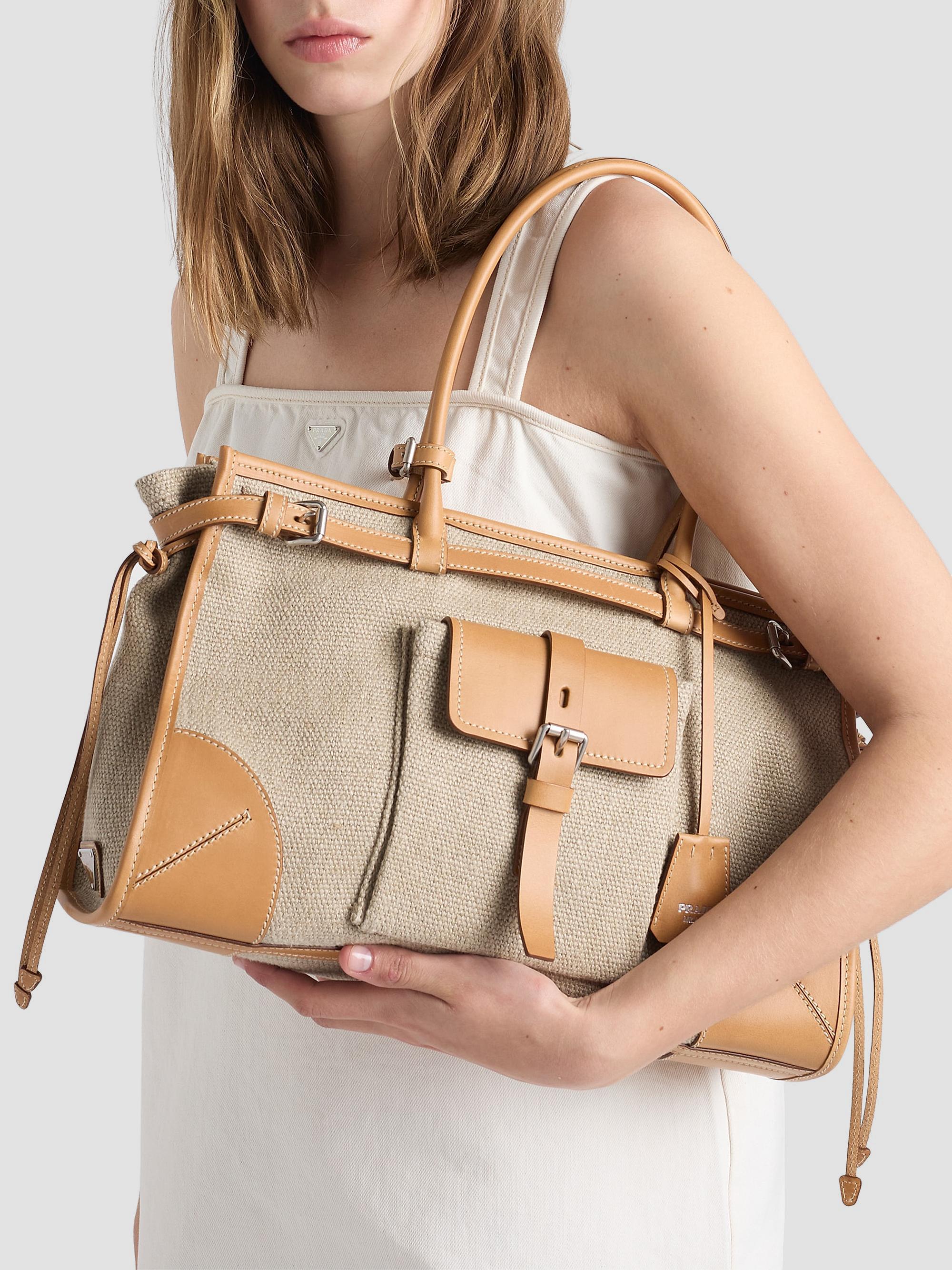 Prada Bonnie Linen and Leather Tote Bag | Saks Fifth Avenue