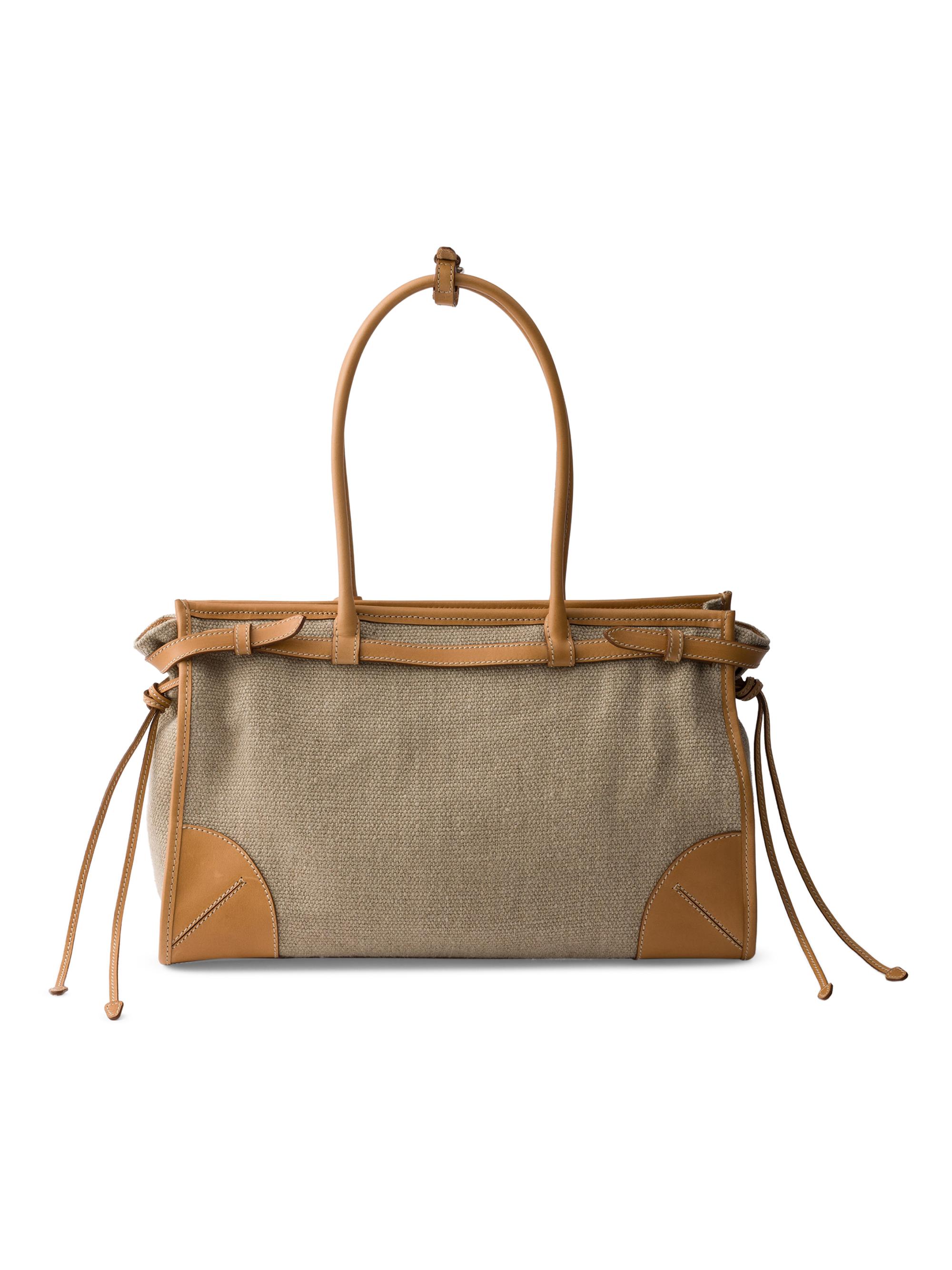 Prada Bonnie Linen and Leather Tote Bag | Saks Fifth Avenue