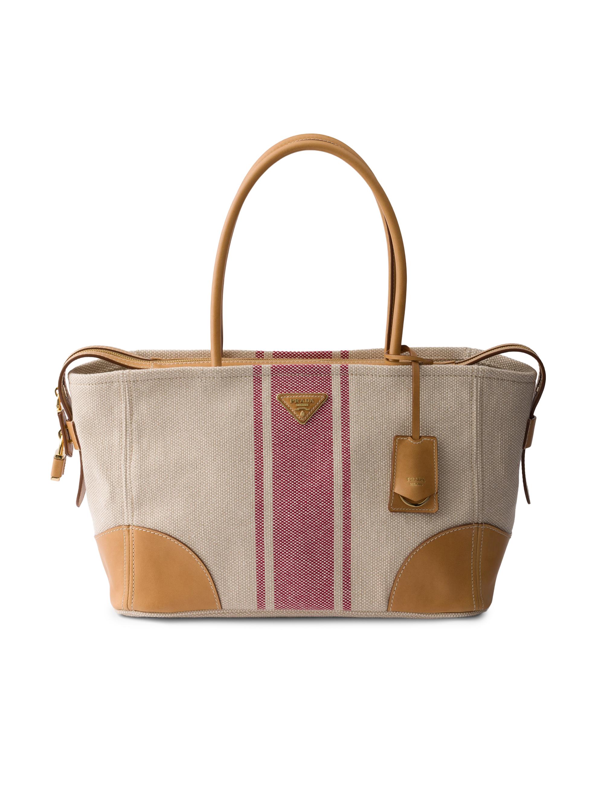 Prada Women's Canvas and Leather Tote Bag - Beige