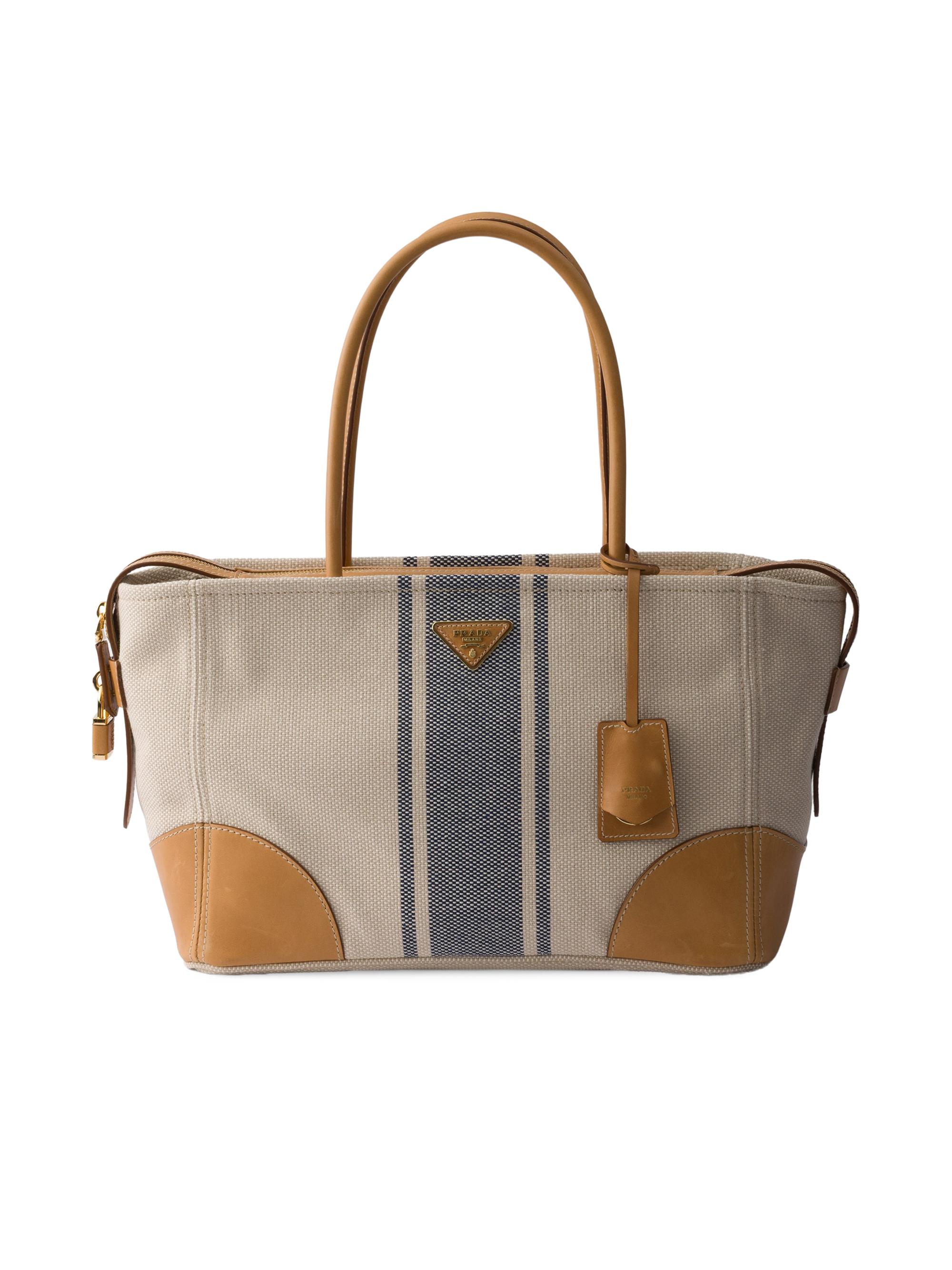 Prada Women's Canvas and Leather Tote Bag - Beige Khaki