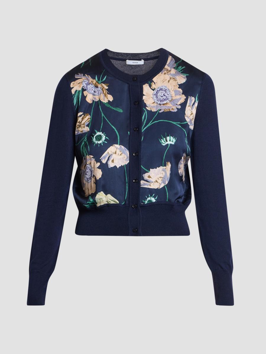 Erdem Women's Flower Cropped Cardigan In Blue