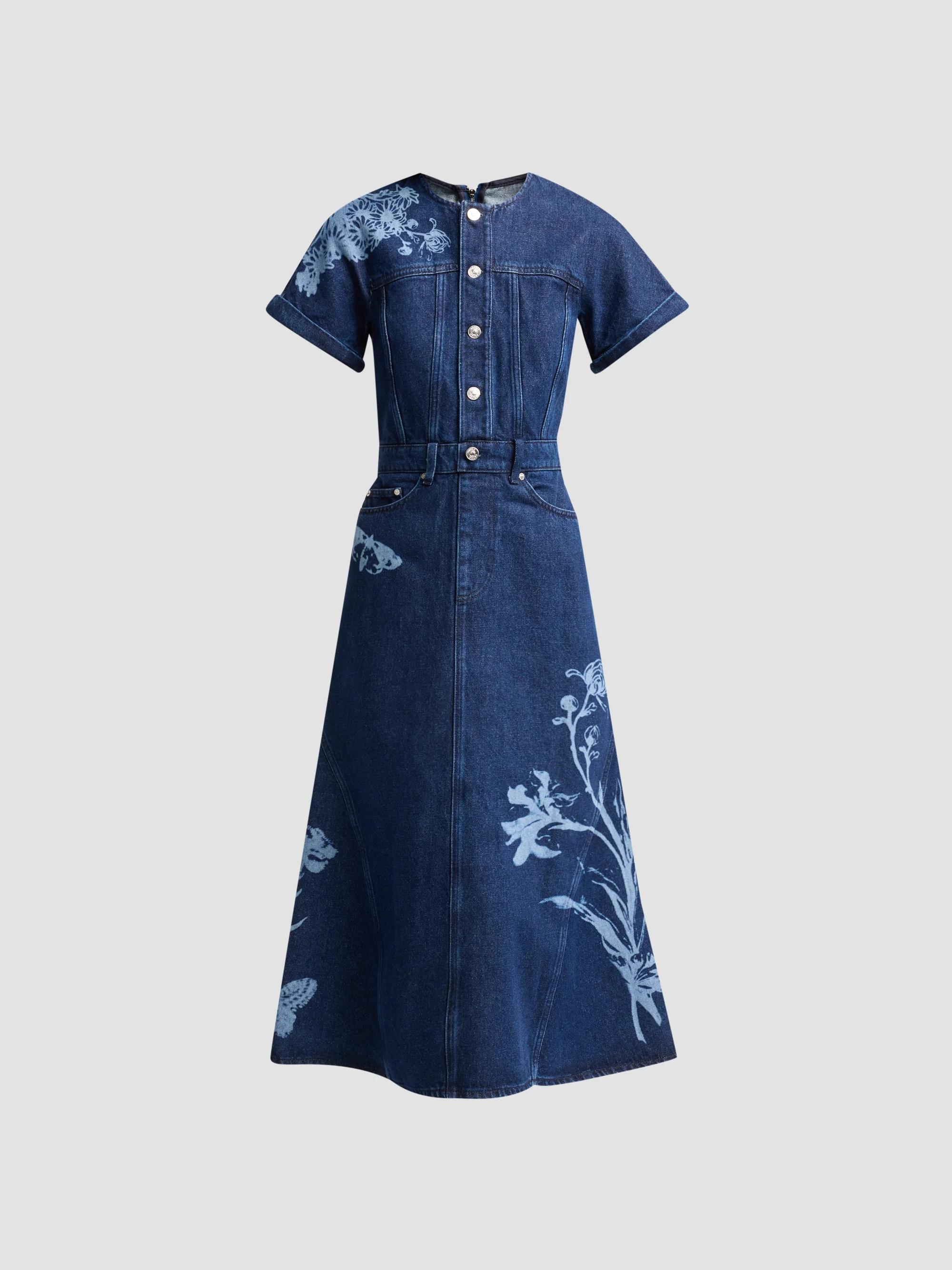 Oscar de la Renta Embroidered Floral Denim Minidress