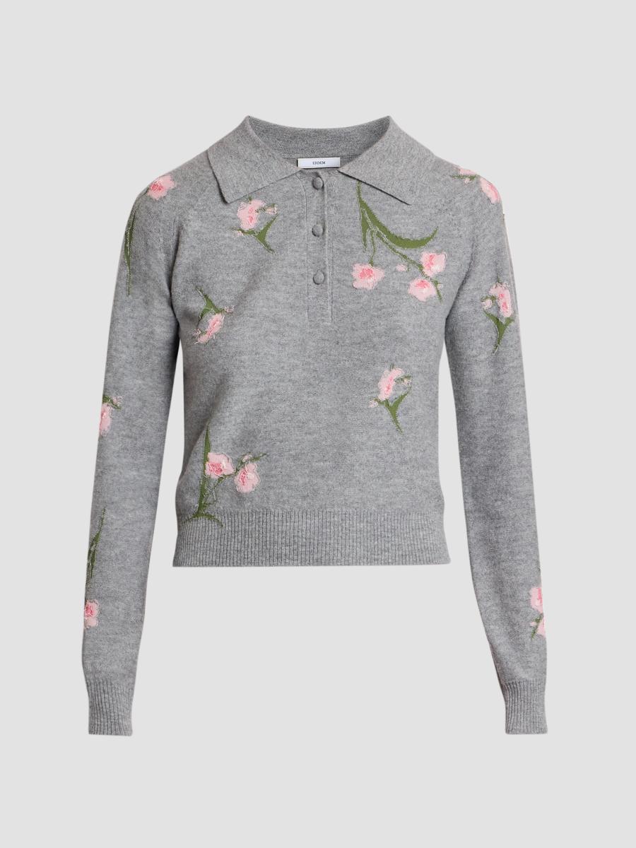 Erdem Women's Rib-knit Floral Merino Wool Sweater In Gray