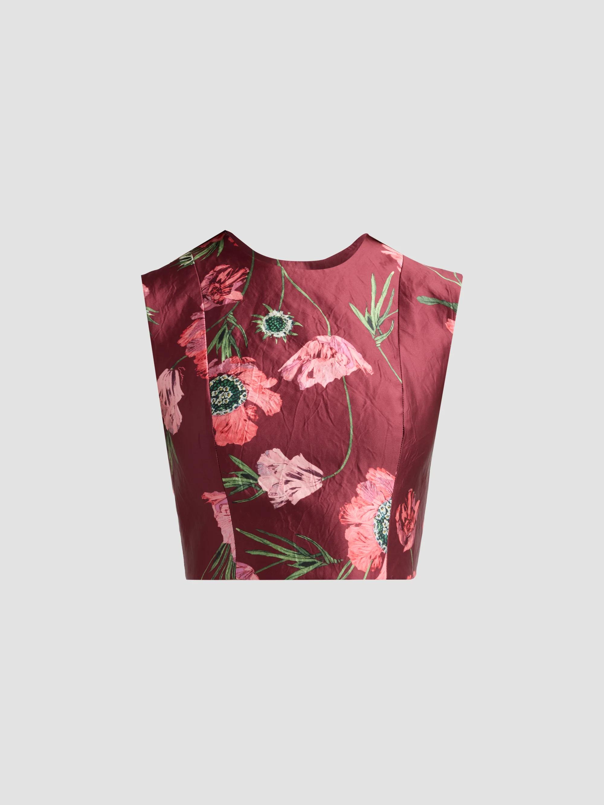 Erdem Women's Floral Textured Satin Crop Top - Ruby Red - Size 4