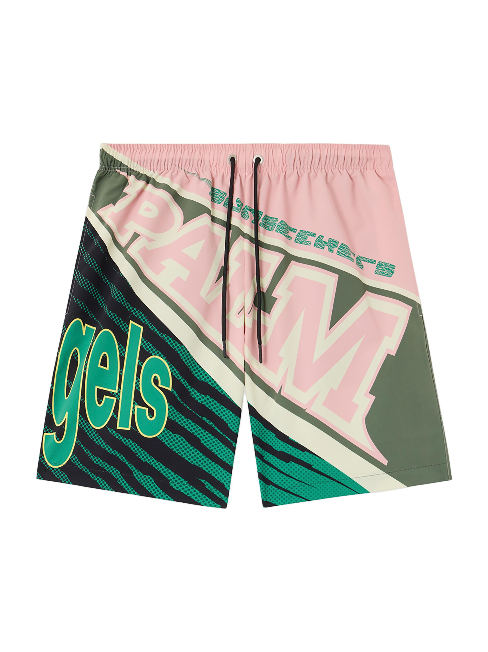 Palm Angels Men's Racing Drawstring Swim Shorts - Pink Green