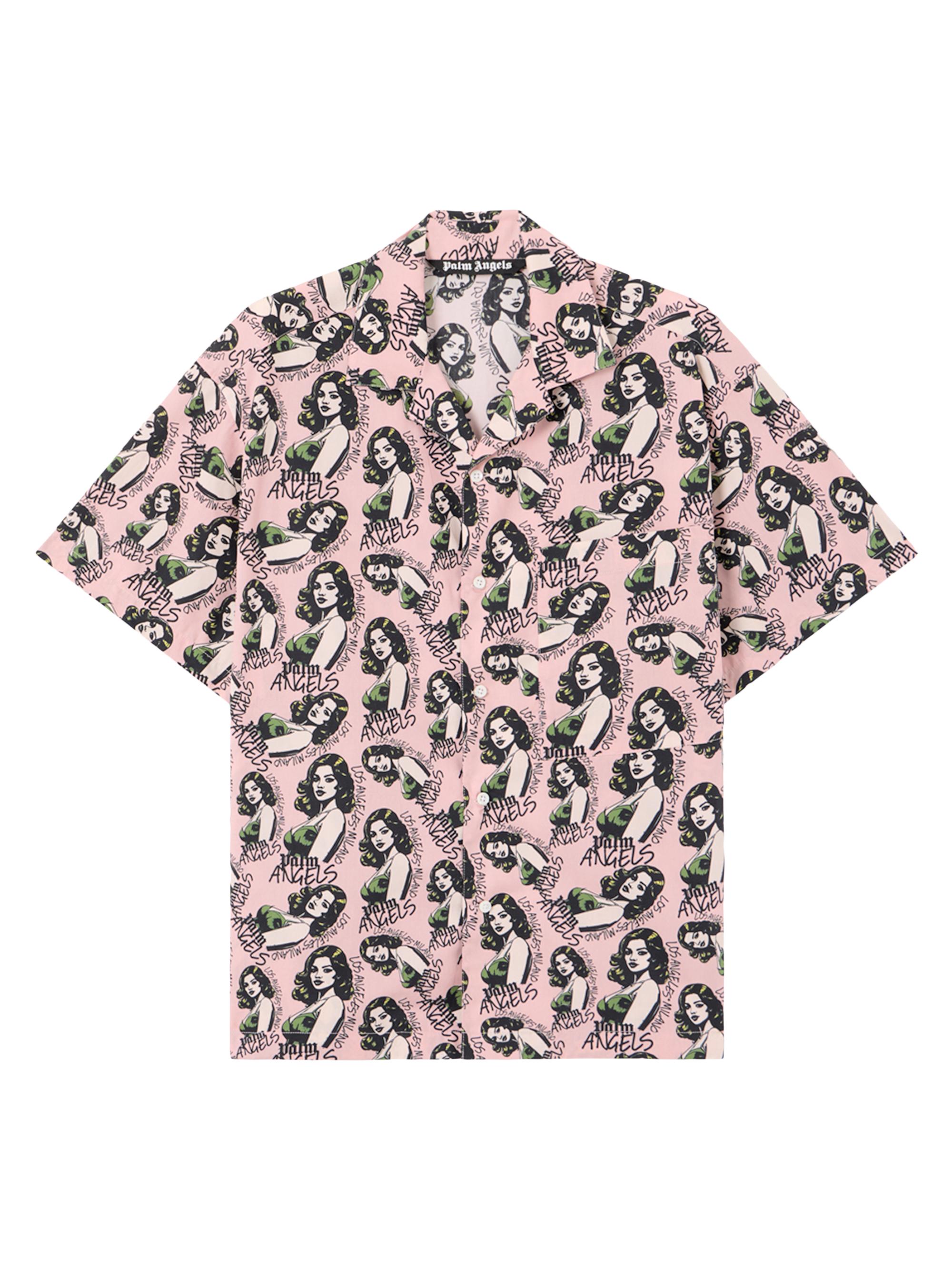 Palm Angels Men's Pinup Relaxed-Fit Bowling Shirt - Pink Multicolor