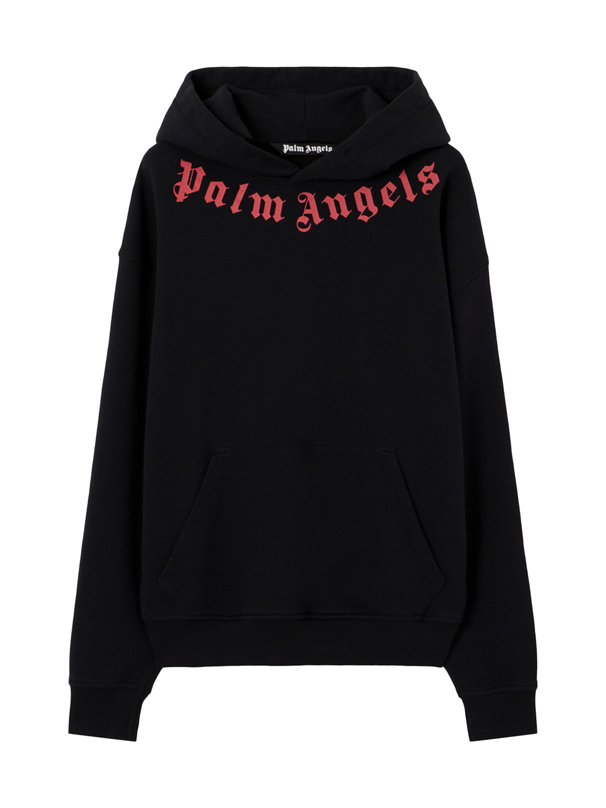 Palm Angels Men's Logo Neck Cotton Hoodie - Black Red