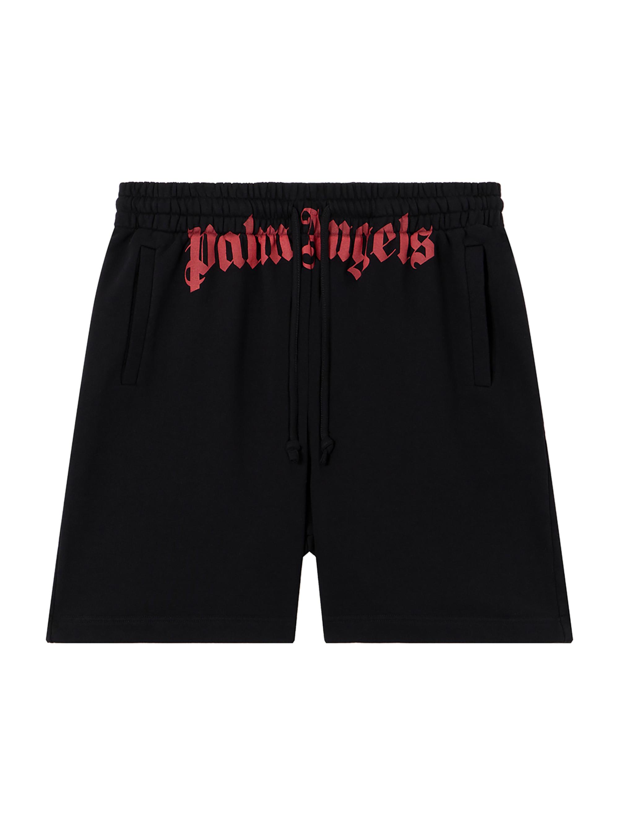 Palm Angels Men's Waist Logo Cotton Sweat Shorts - Black Red
