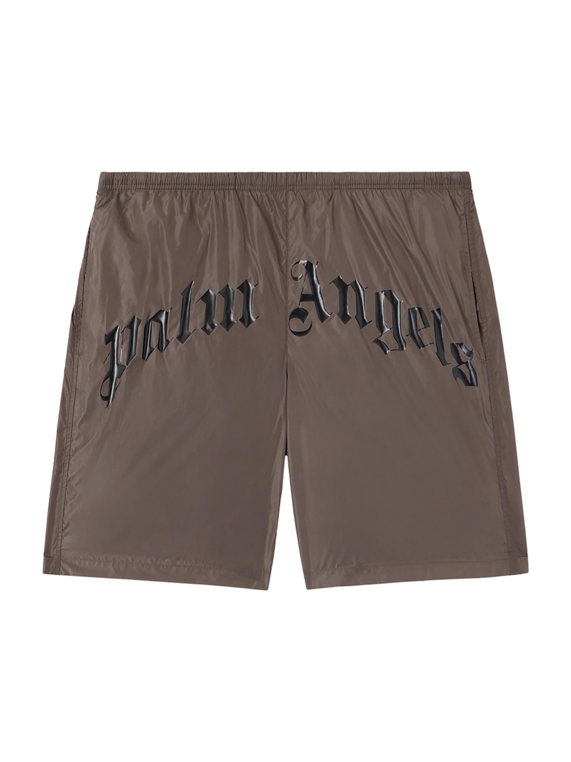 Palm Angels Men's Curved Logo Swim Shorts - Brown Black