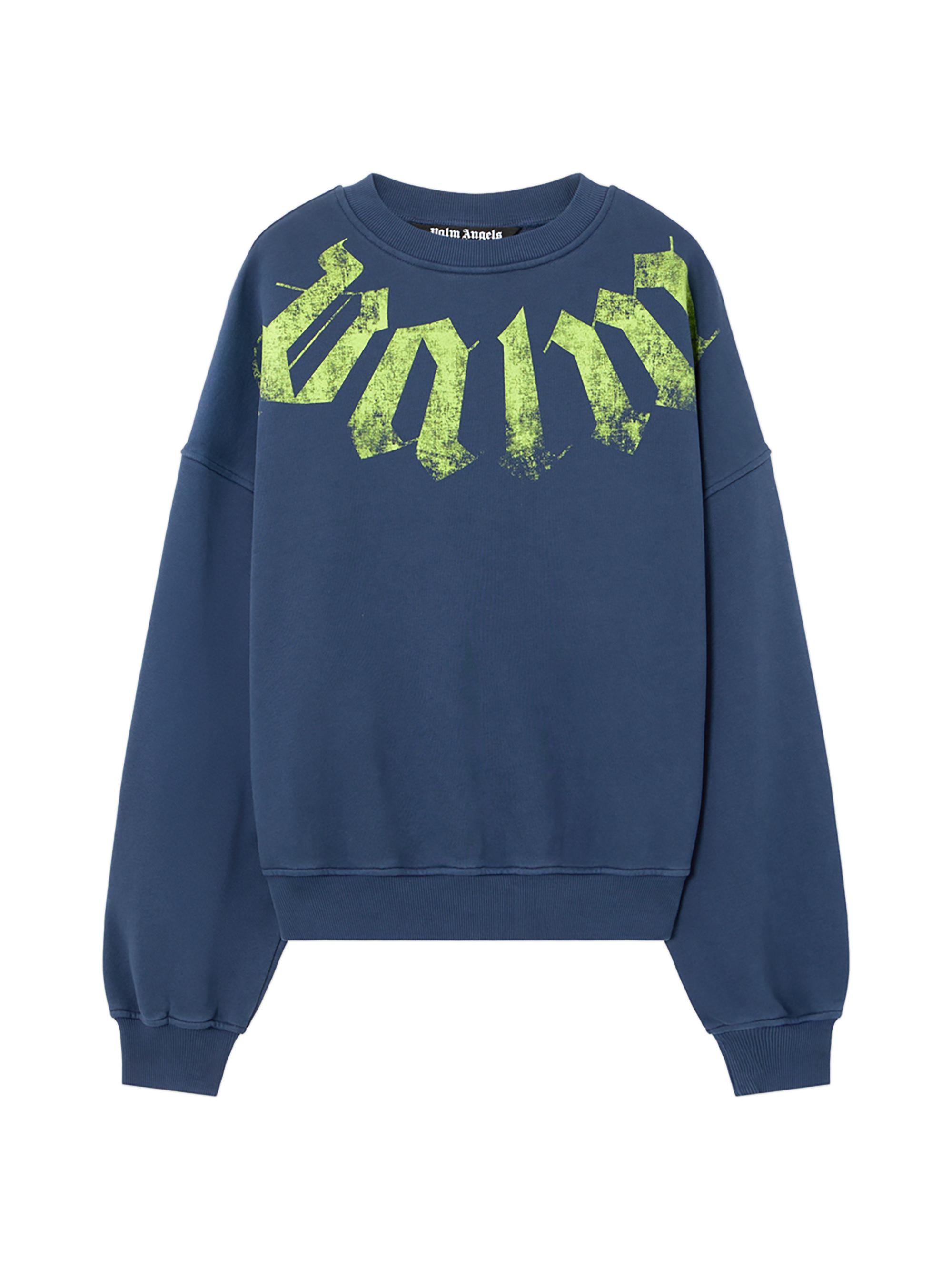 Palm Angels Men's Big Neck Logo Crewneck Sweatshirt - Navy Blue Lime