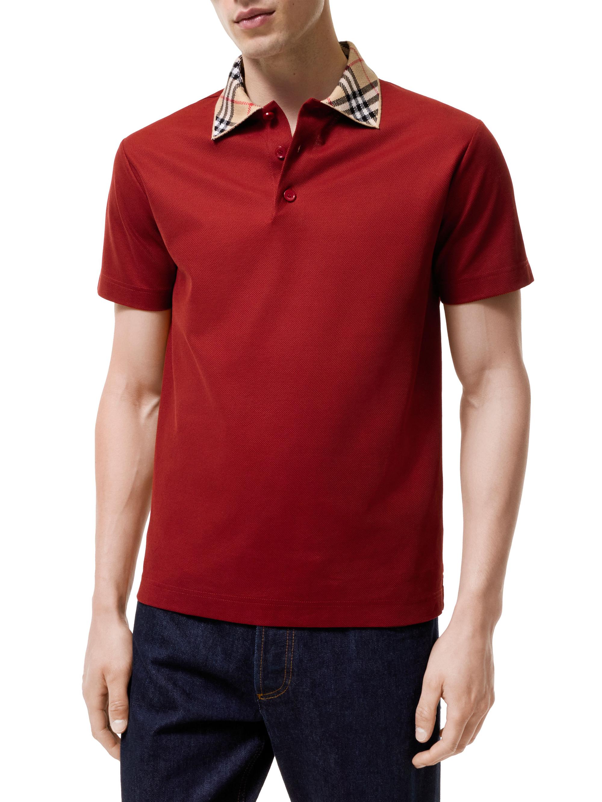 Burberry Men's Evan Check Cotton Piqué Polo Shirt - Vineyard Red | Thumbnail 2