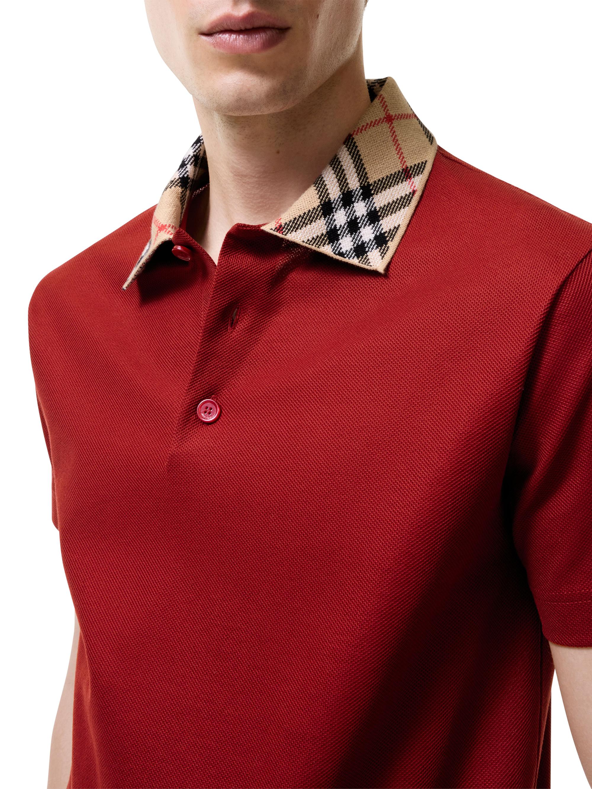 Burberry Men's Evan Check Cotton Piqué Polo Shirt - Vineyard Red | Thumbnail 3