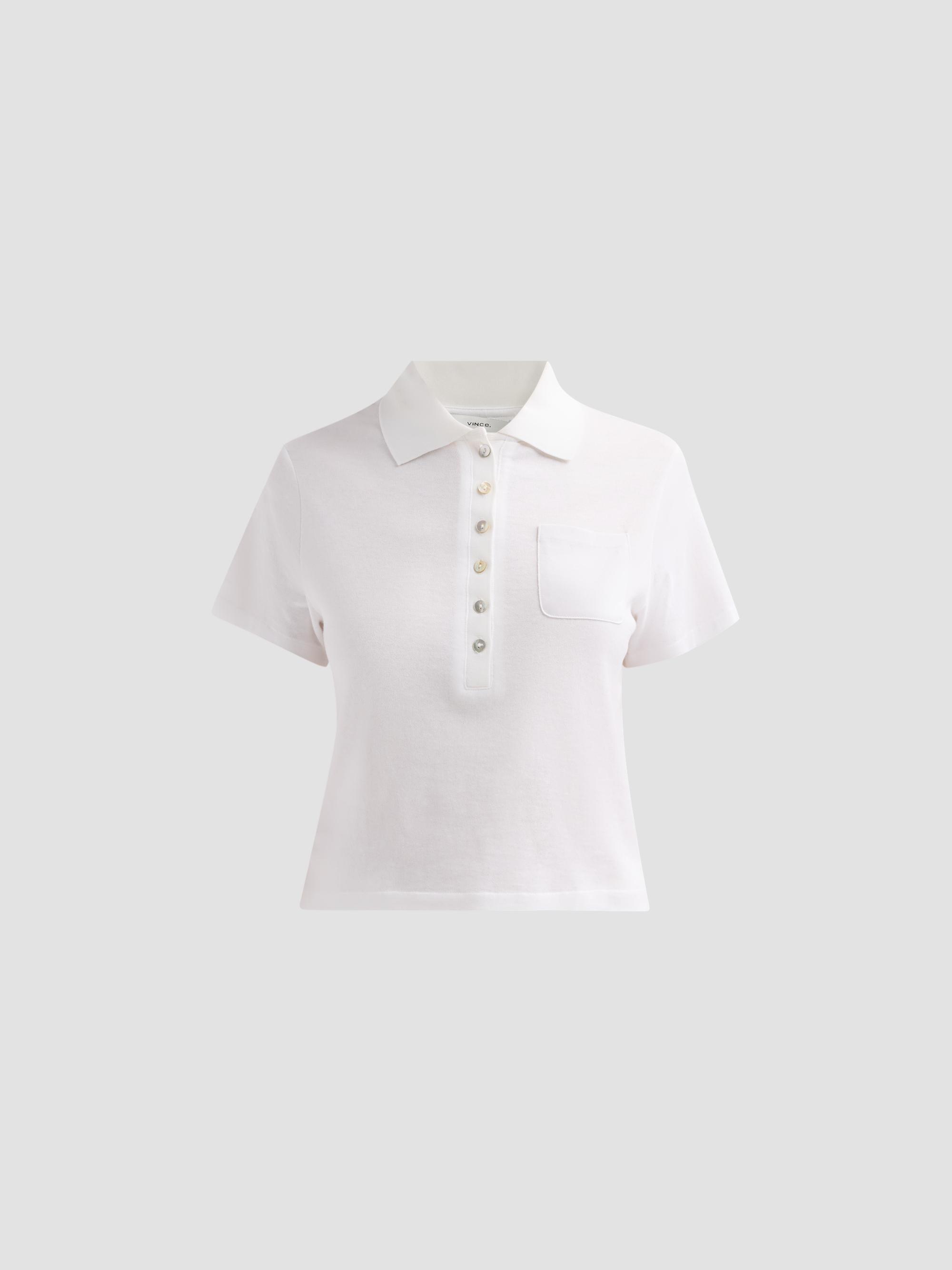 Vince Women's Cotton Crop Polo Top - Optic White