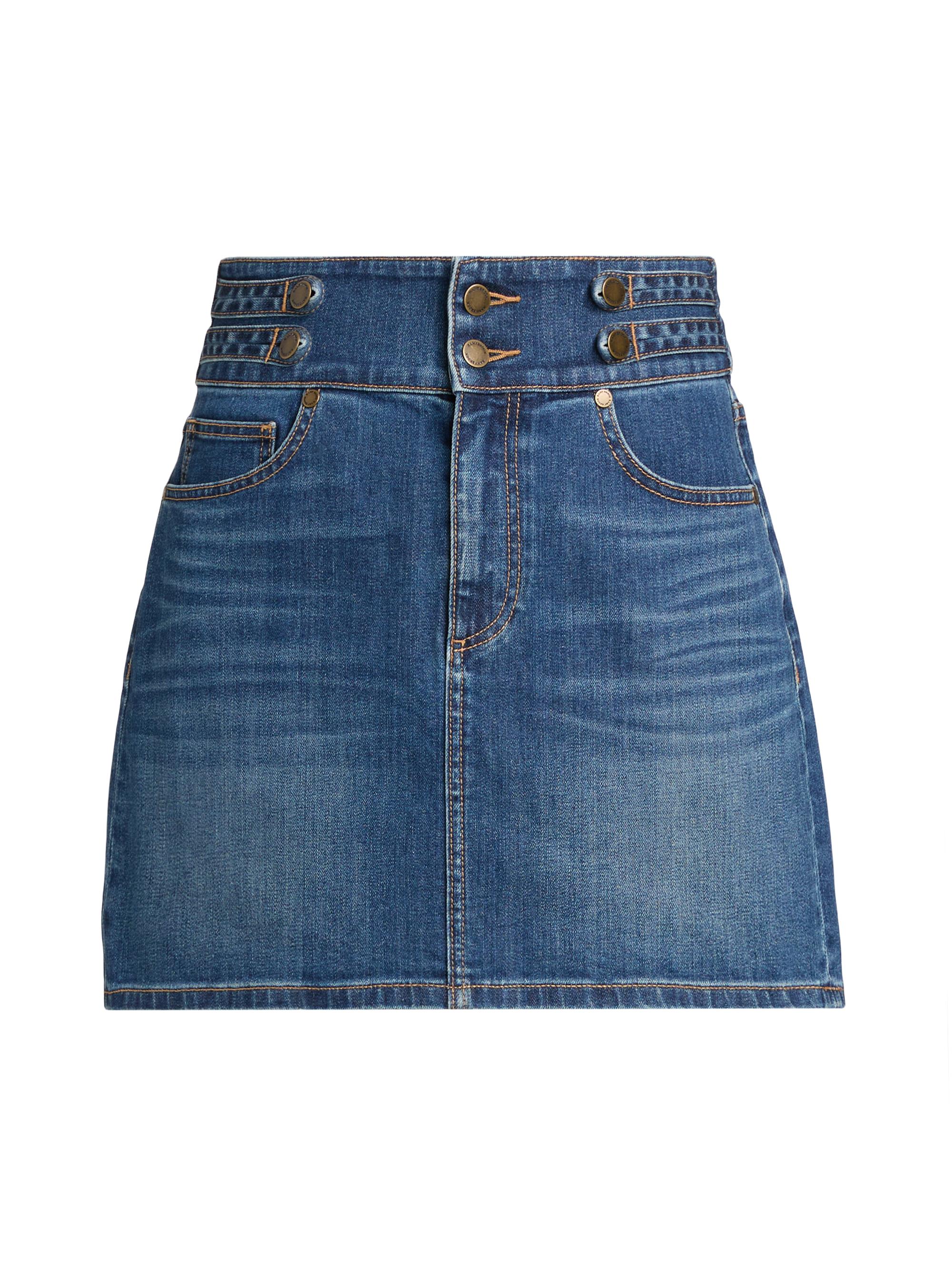Ramy Brook Women's Liv High-Rise Button-Tab Miniskirt - Medium Wash