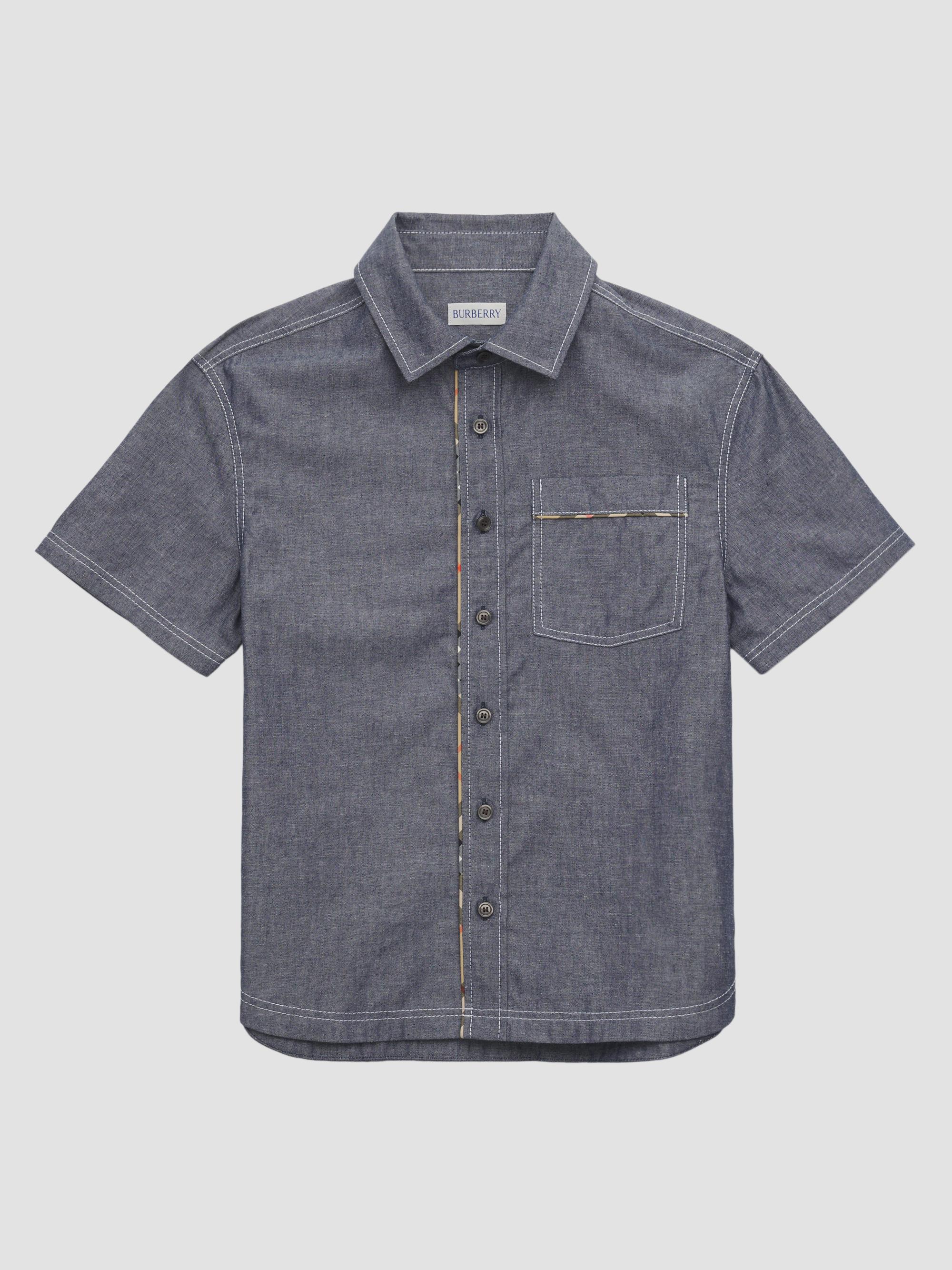Burberry Little Boy's & Boy's Check-Trim Cotton Short-Sleeve Shirt - Damson Blue Malange | Thumbnail 4