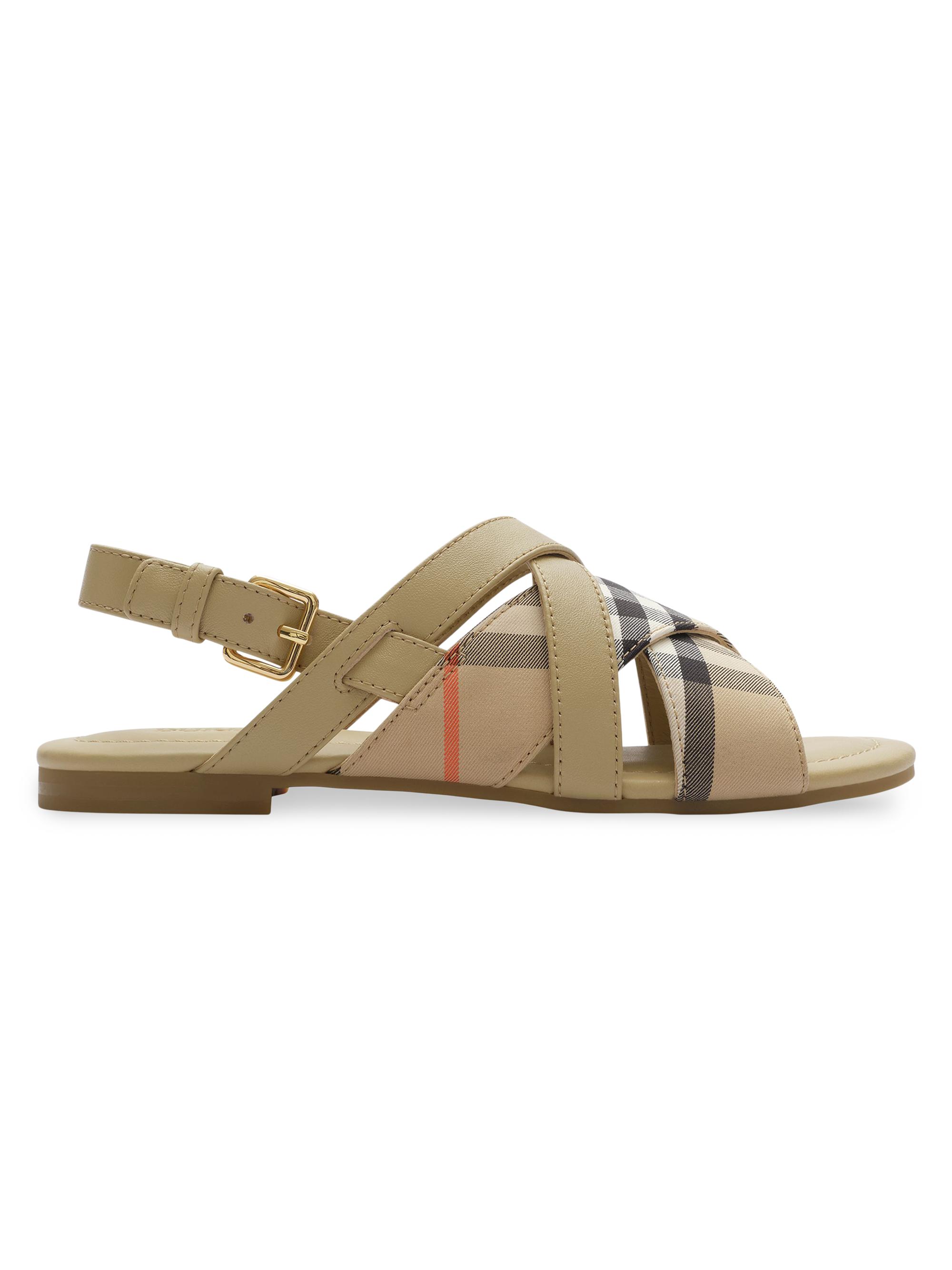 Burberry Little Girl's & Girl's Cleo Check Leather Sandals - Sand 3.5 (Child)