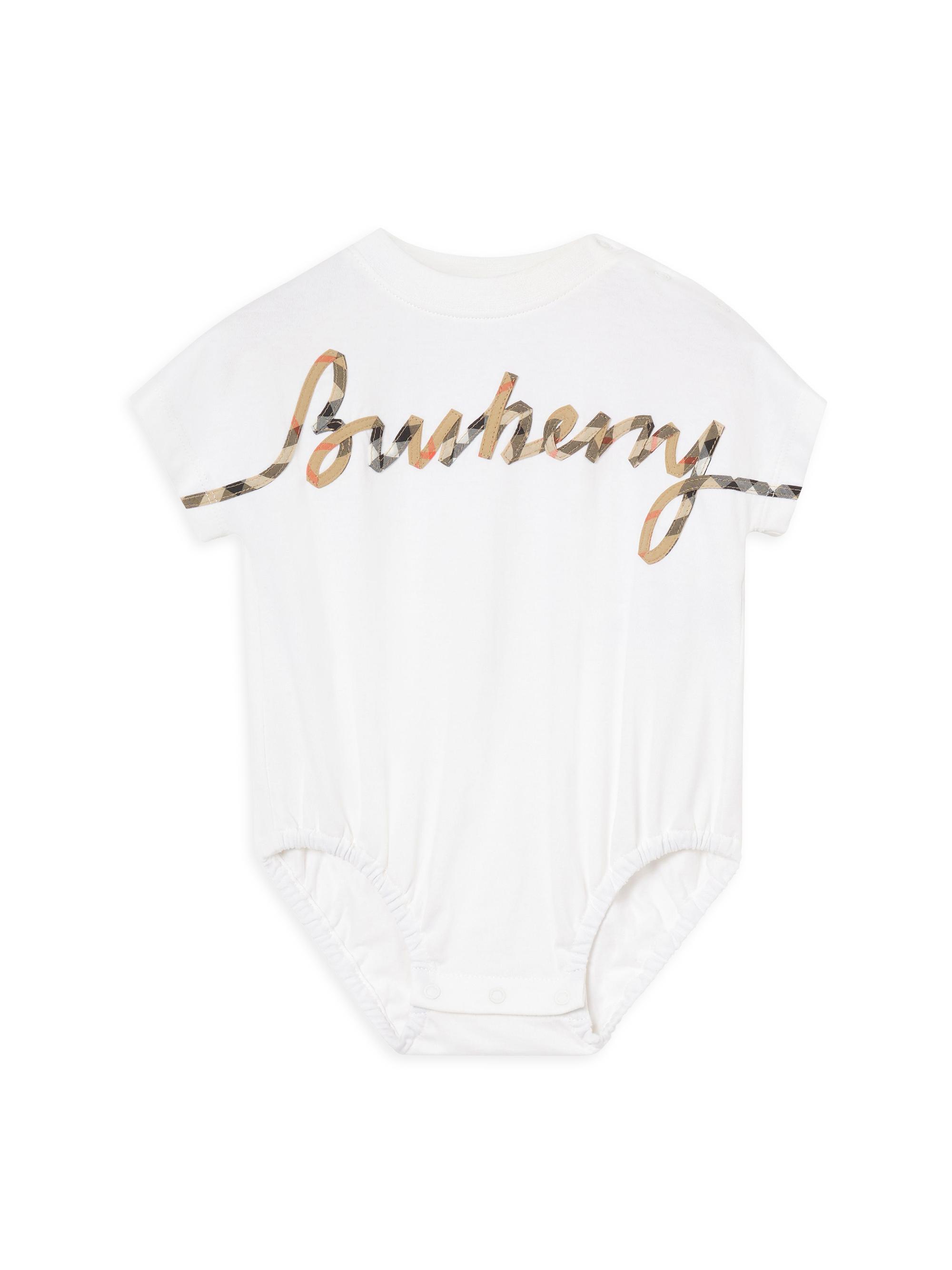 Burberry Baby's Logo Check Appliqué Bodysuit - White 9 Months