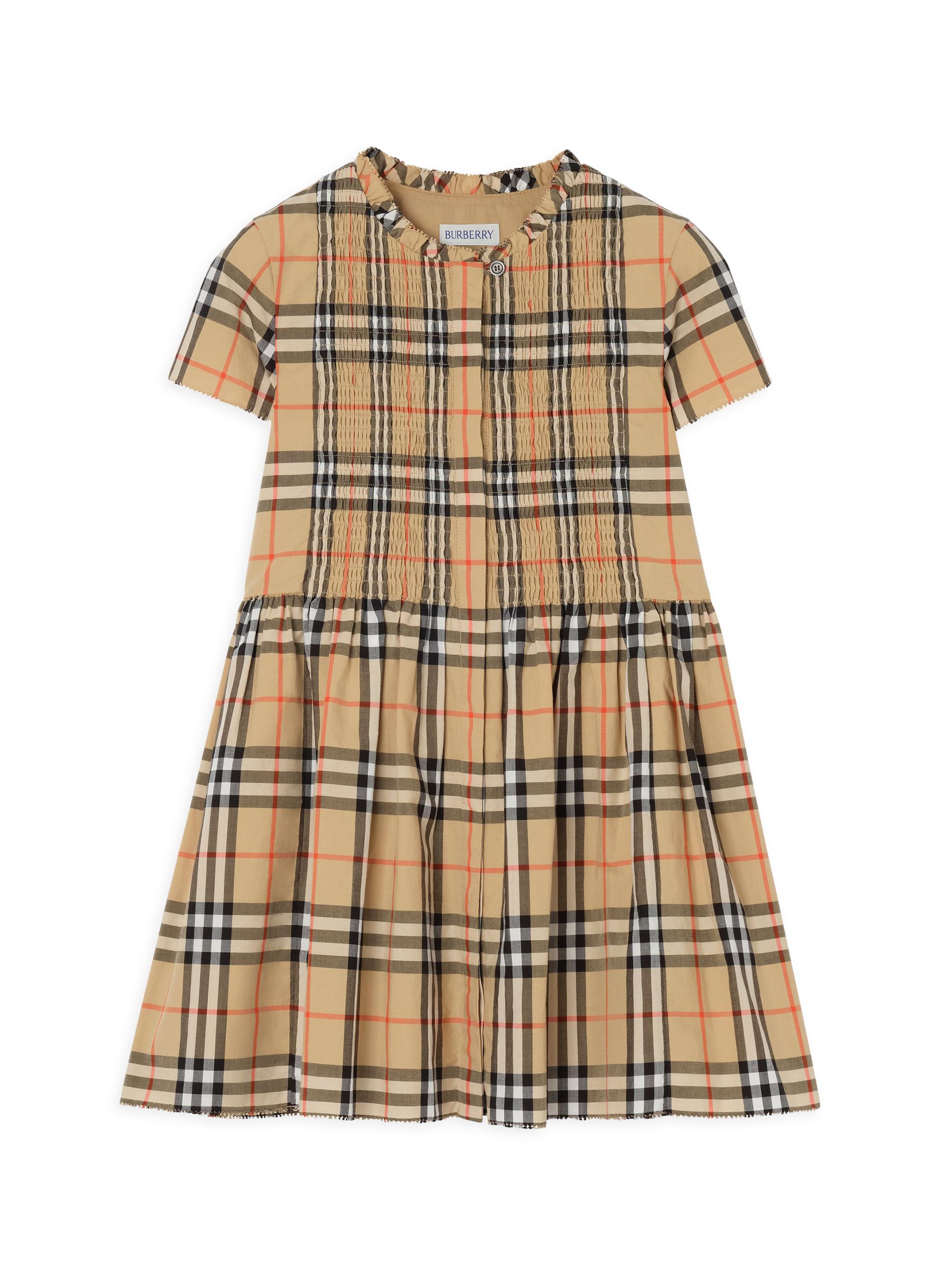 Burberry Little Girl's Check Smocked Shirtdress - Sand