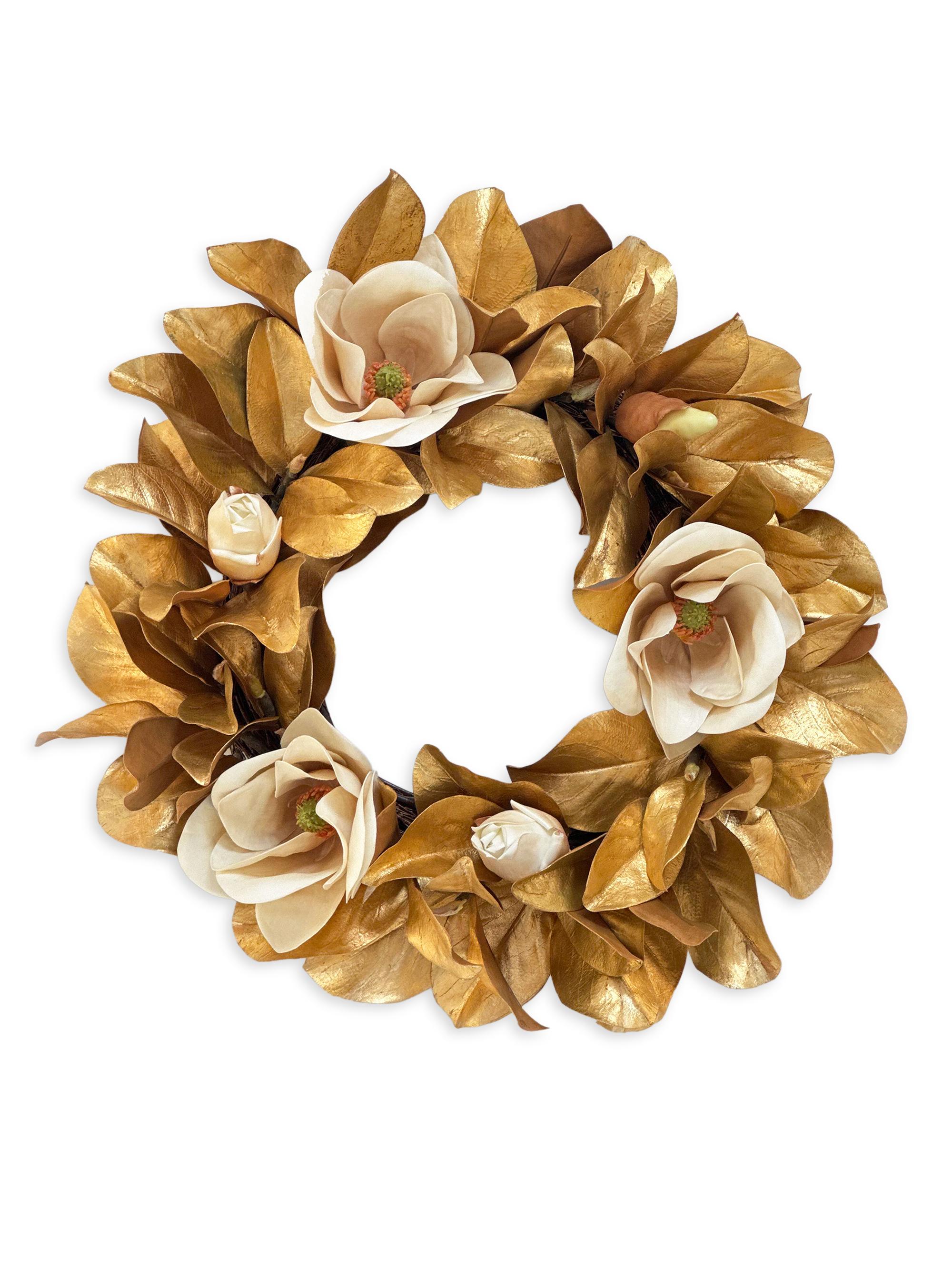 Winward Home Holiday Newness Faux-Magnolia Gold Wreath | Thumbnail 2