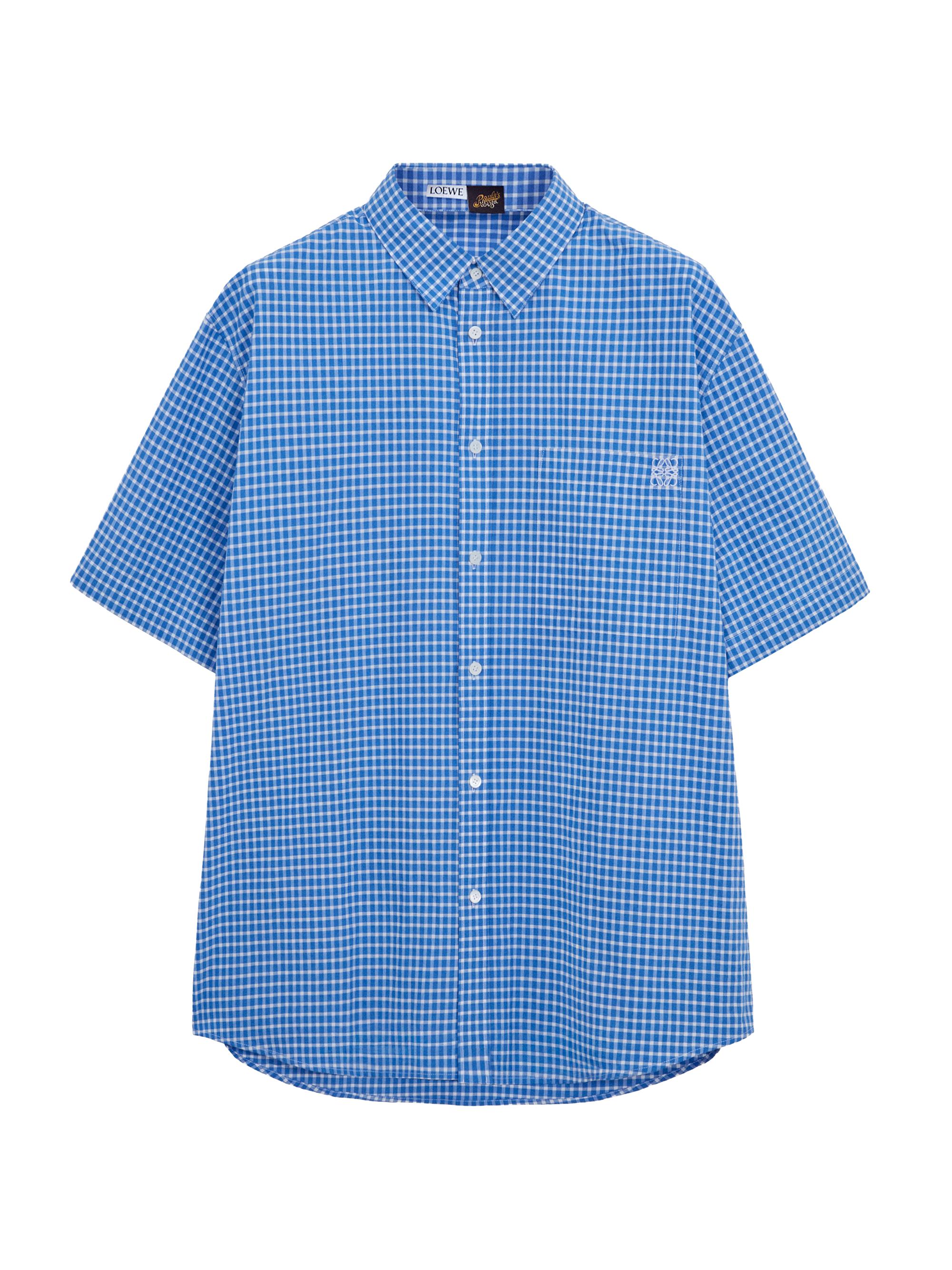LOEWE Men's  x Paula's Ibiza Check Cotton-Blend Short-Sleeve Shirt - Blue White