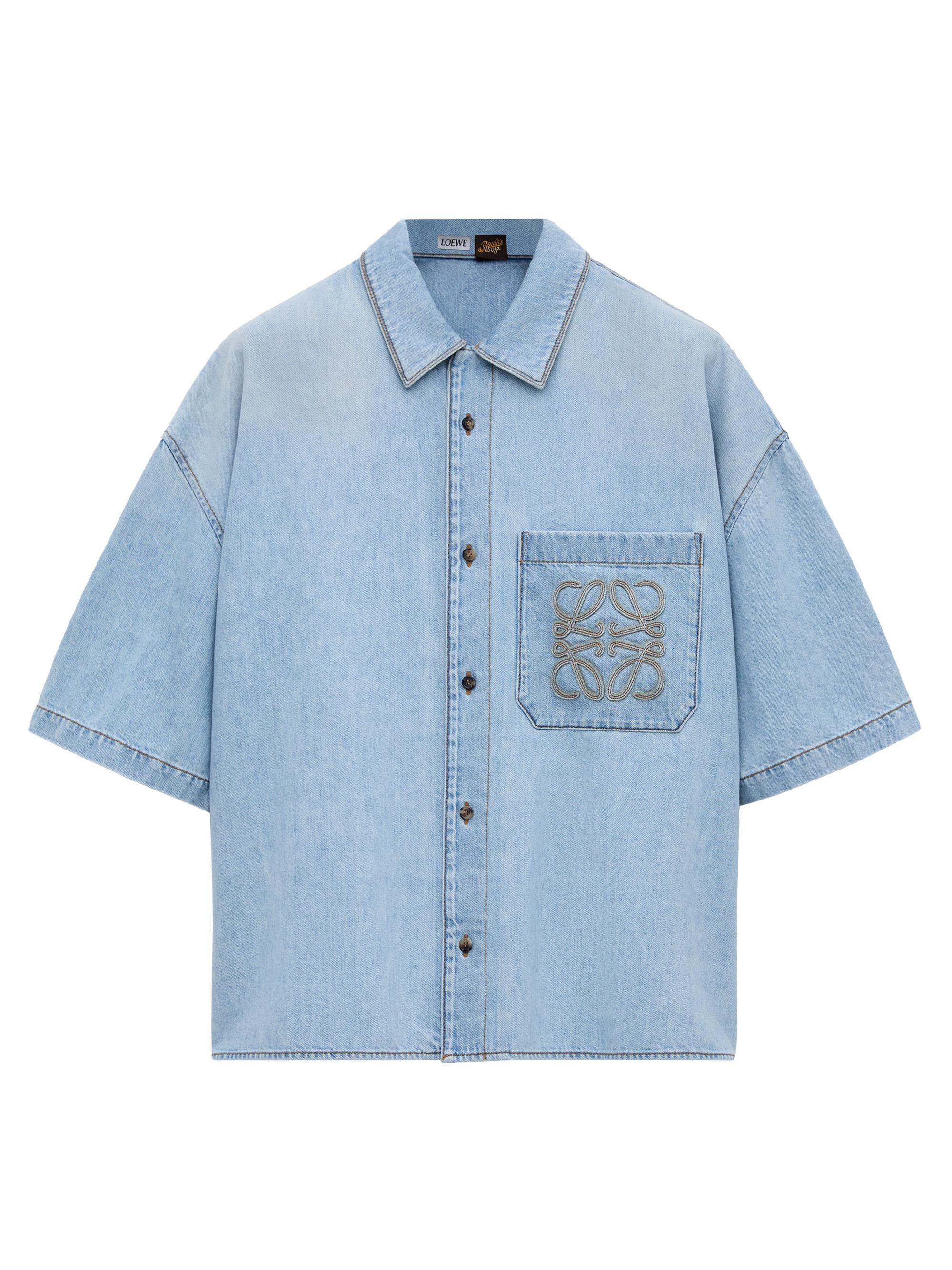 LOEWE Men's  x Paula's Ibiza Anagram Denim Short-Sleeve Shirt - Washed Blue