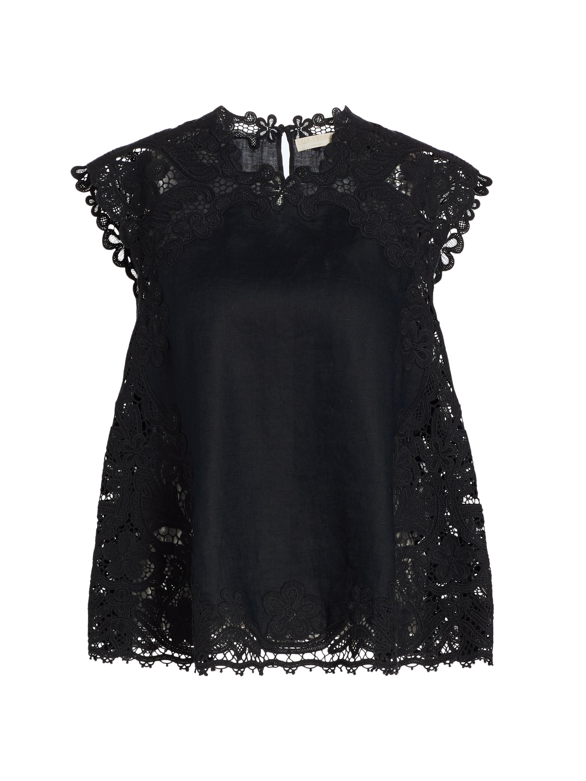 Ulla Johnson Women's Amelie Floral-Embroidered Linen Top - Noir