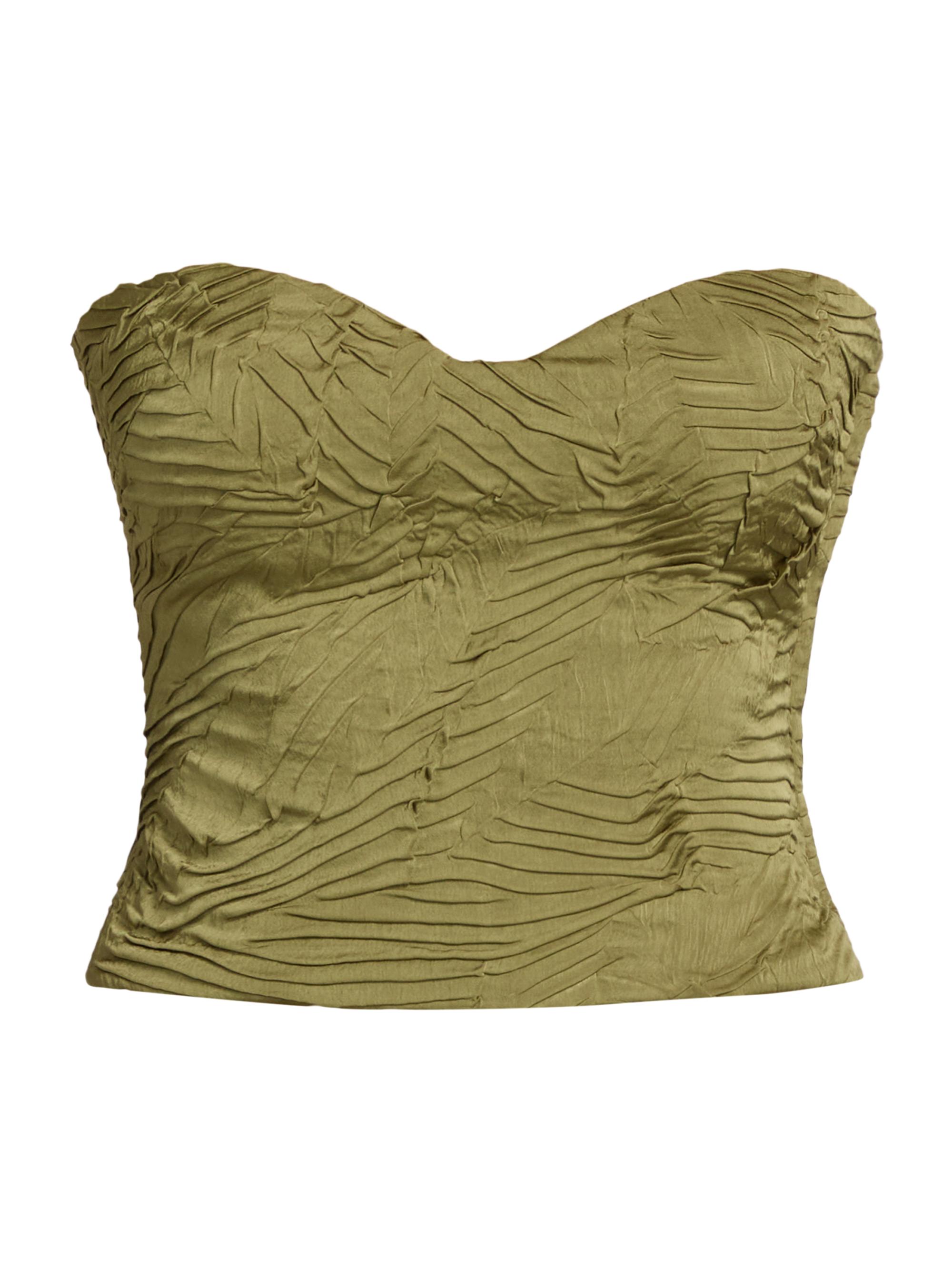 Ulla Johnson Women's Heelen Crinkled Satin Crop Bustier Top - Moss Gold | Thumbnail 8