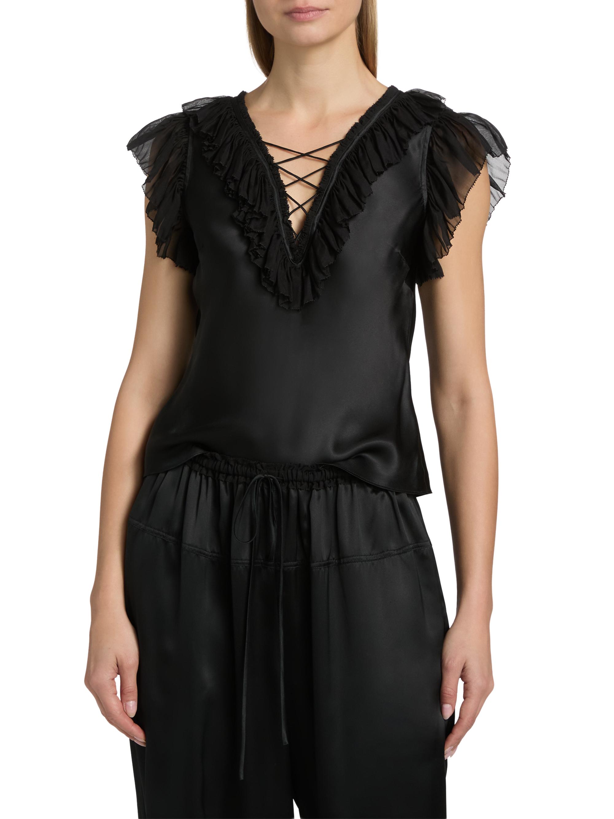Ulla Johnson Women's Ilyana Ruffled Silk Top - Noir | Thumbnail 3