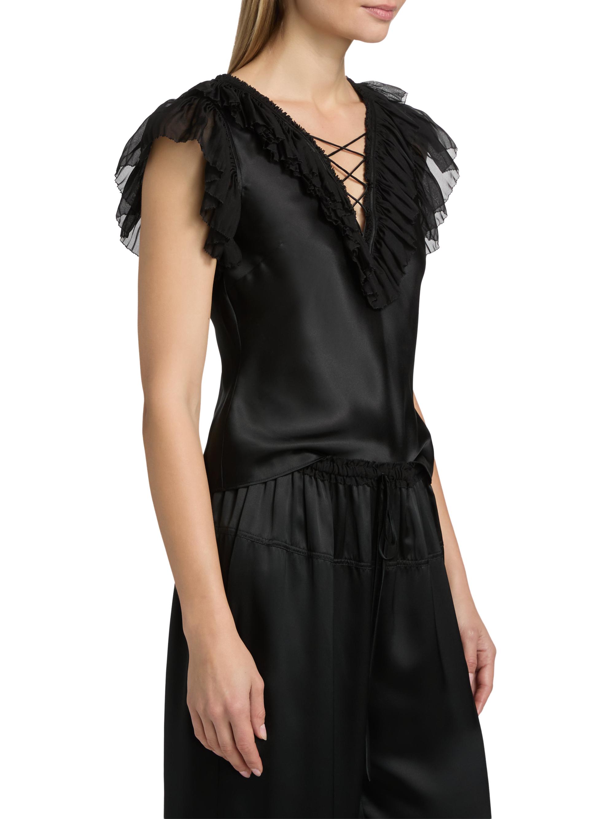 Ulla Johnson Women's Ilyana Ruffled Silk Top - Noir | Thumbnail 4