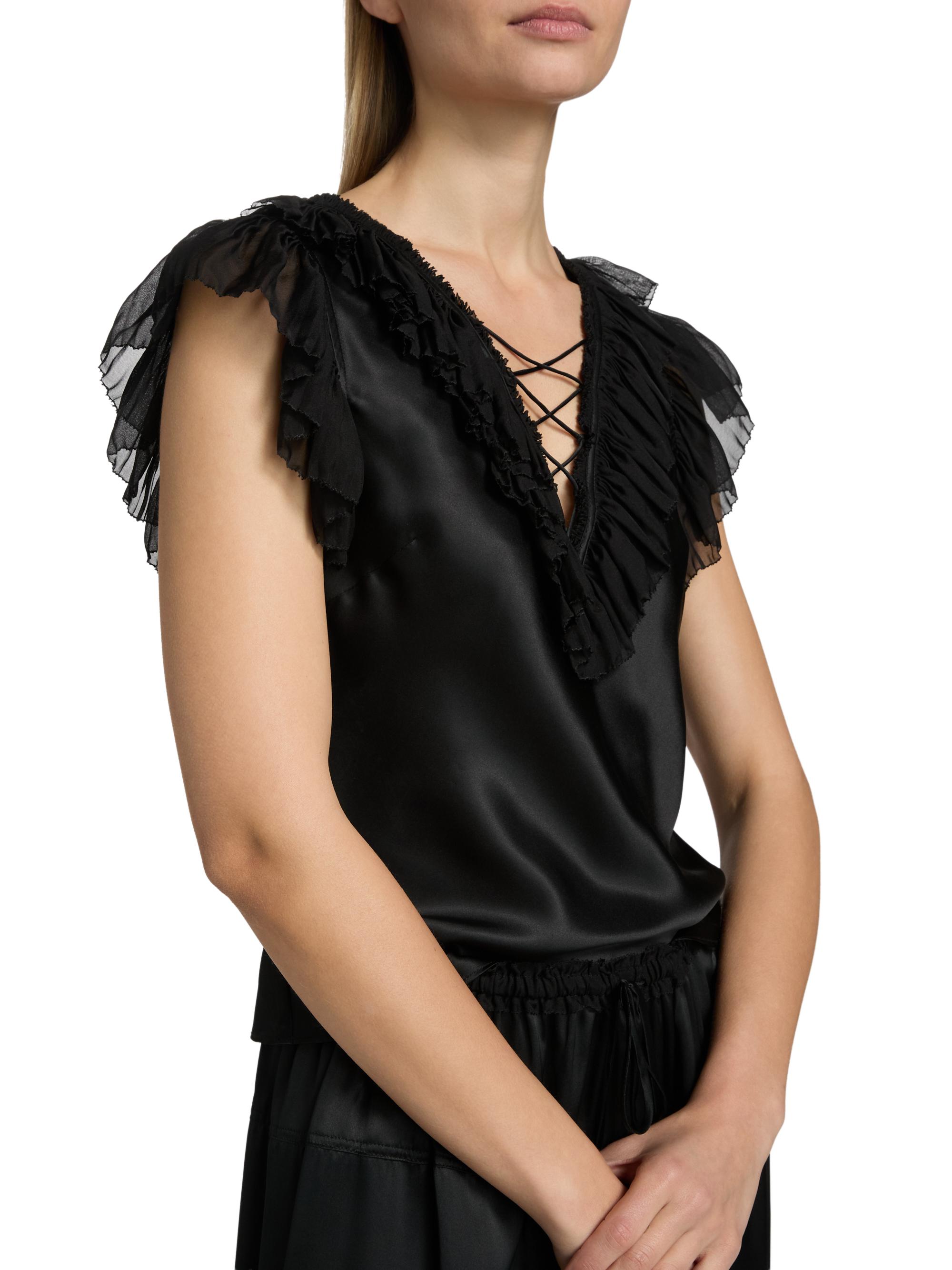 Ulla Johnson Women's Ilyana Ruffled Silk Top - Noir | Thumbnail 6