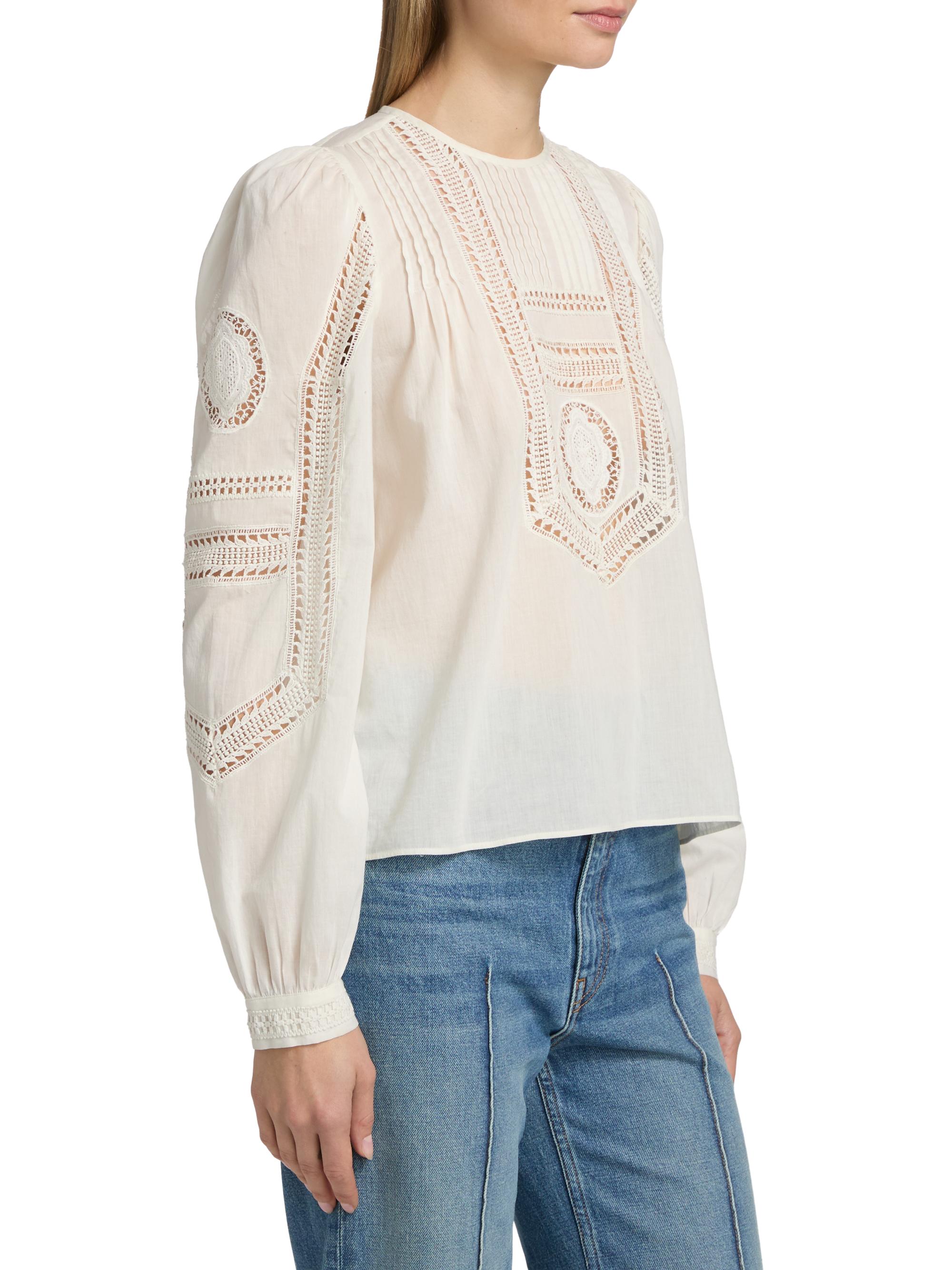Ulla Johnson Women's Marlowe Open-Work Cotton Top - Pristine | Thumbnail 4