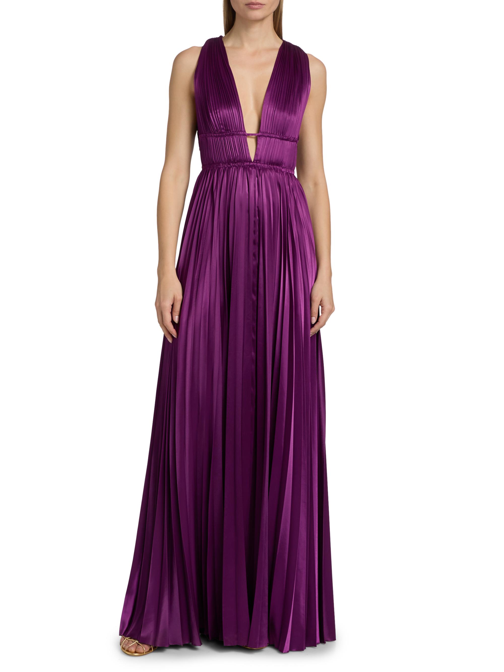 Ulla Johnson Women's Lena Accordion-Pleated Satin Gown - Amaranth | Thumbnail 3