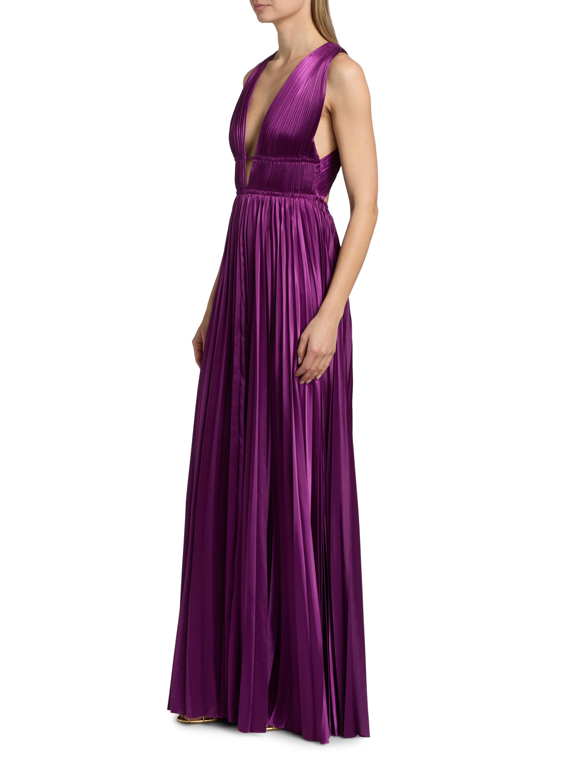 Ulla Johnson Women's Lena Accordion-Pleated Satin Gown - Amaranth | Thumbnail 4