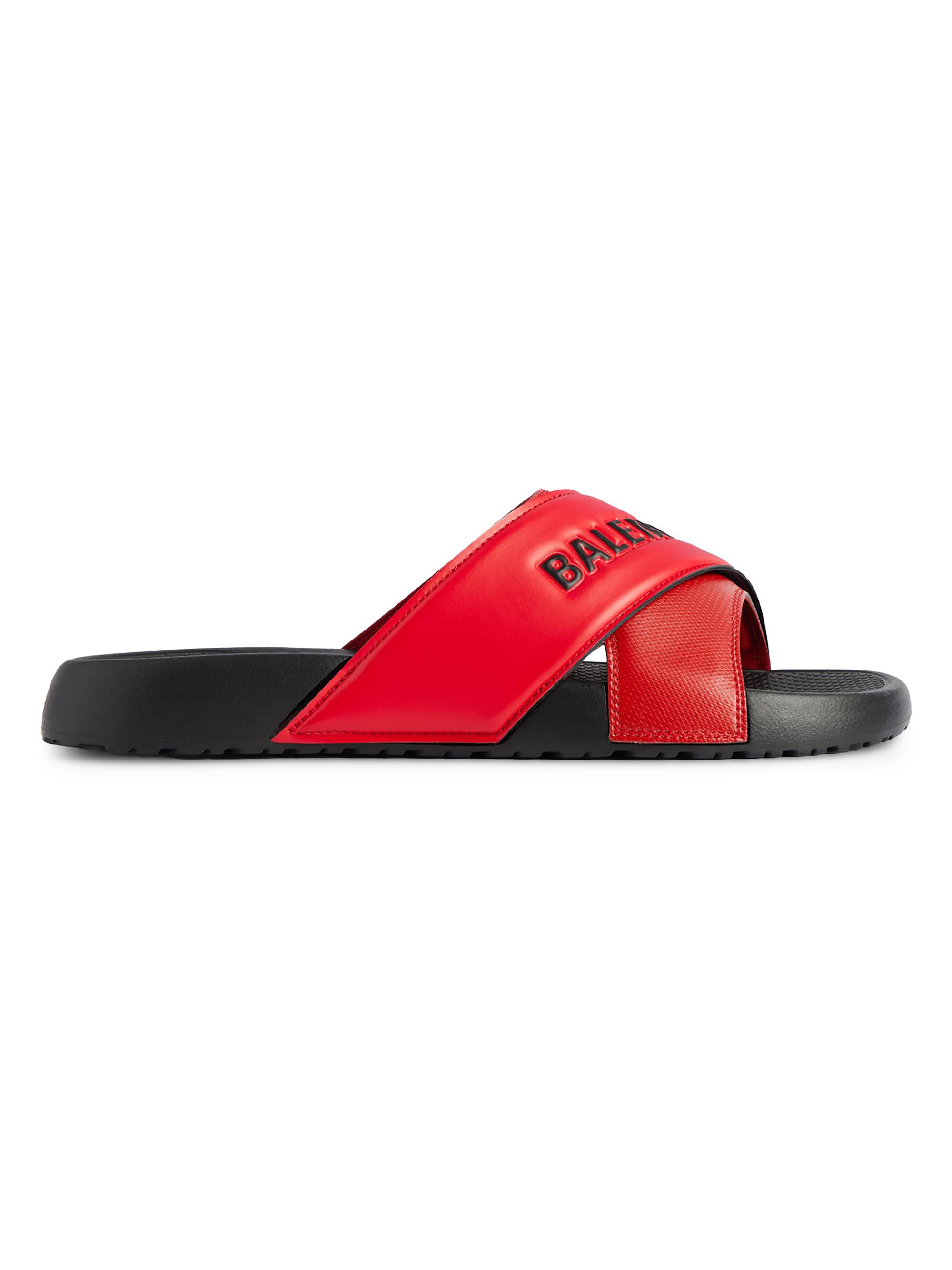 Balenciaga Men's Sporty Pool Slide Sandals - Black Red