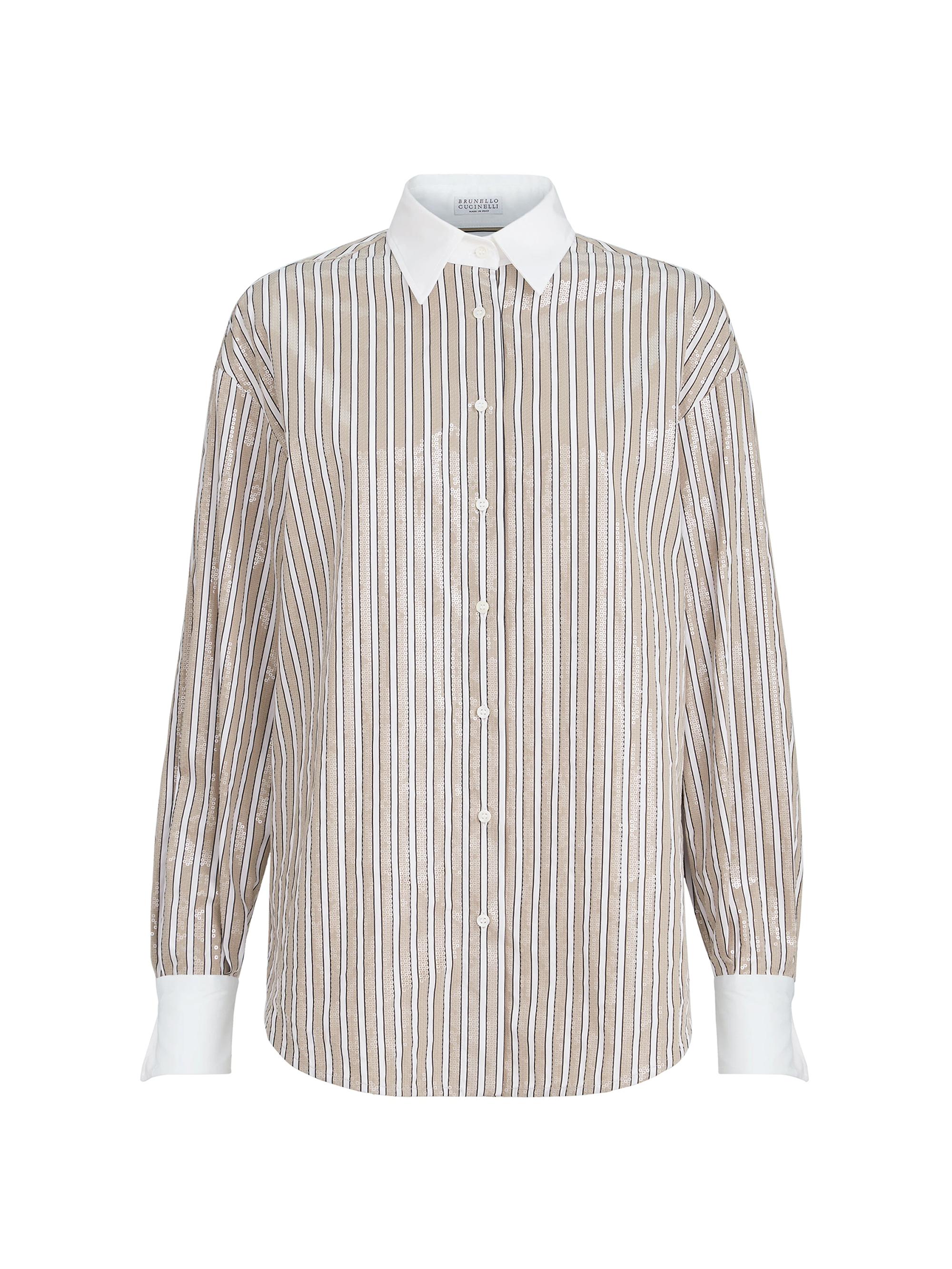 Brunello Cucinelli Women's Dazzling Stripes Shirt in Cotton Poplin - Beige